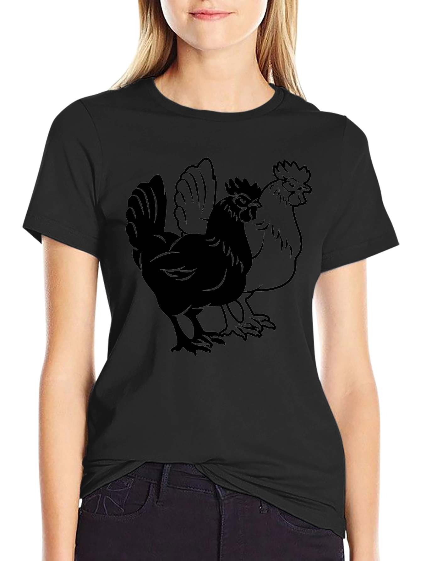 Rooster Graphic T-Shirt - Black Cotton Tee