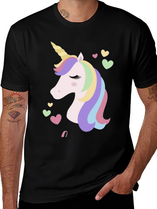 Unicorn Graphic Tee - Black Short Sleeve Cotton Shirt