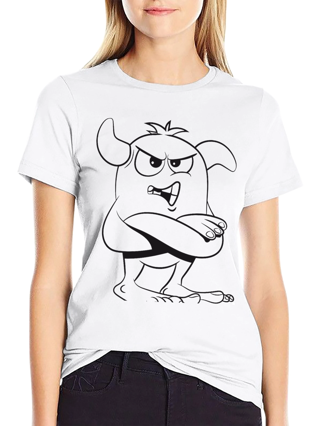 Mens Black Graphic Tee - Cartoon Figure