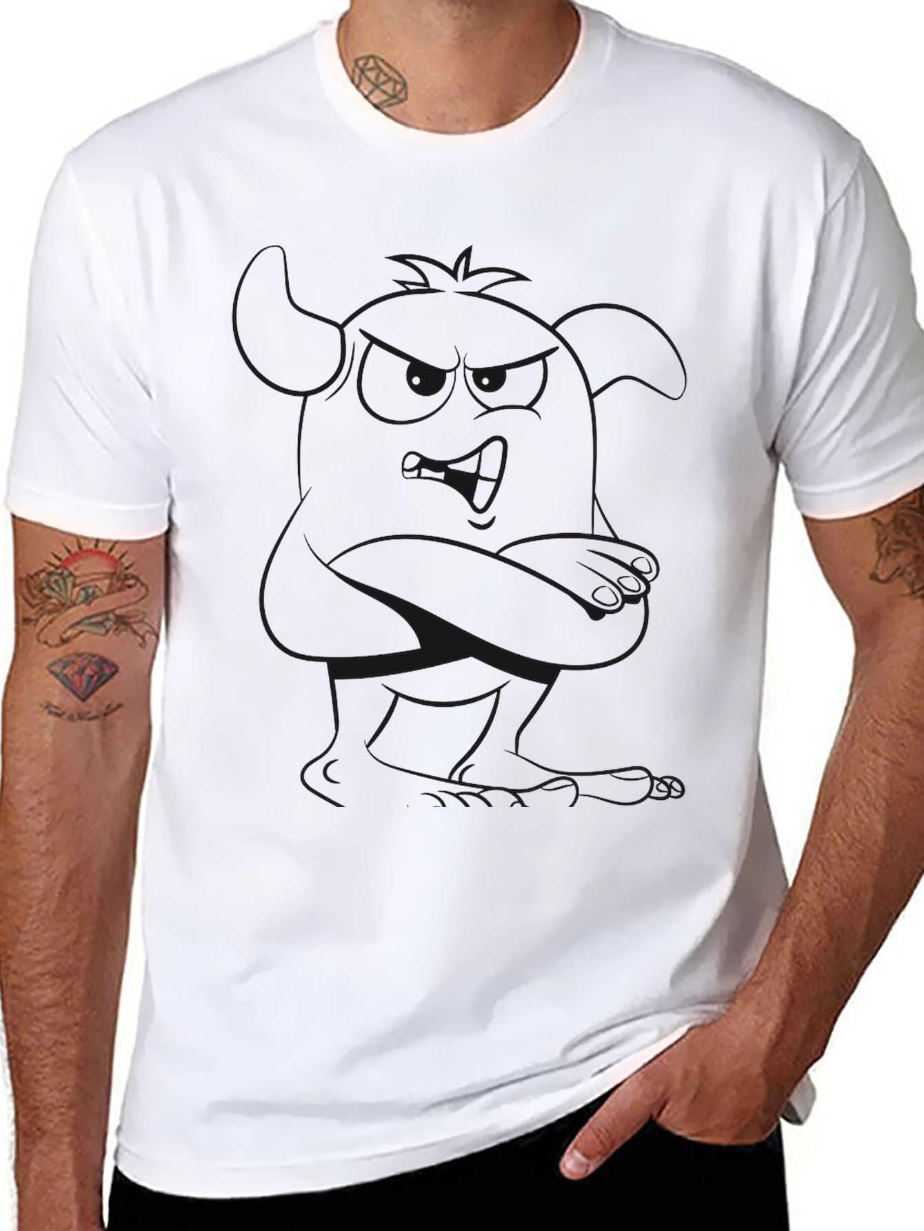 Mens Black Graphic Tee - Cartoon Figure