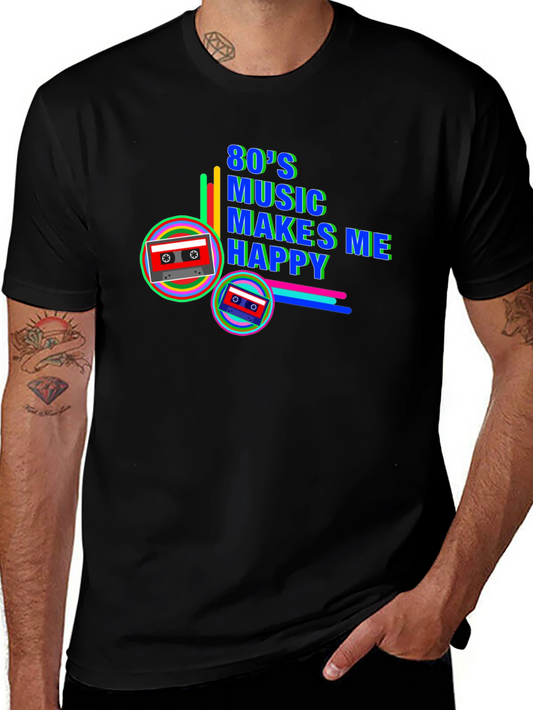 80s Music Makes Me Happy Retro Cassette Tape T-Shirt