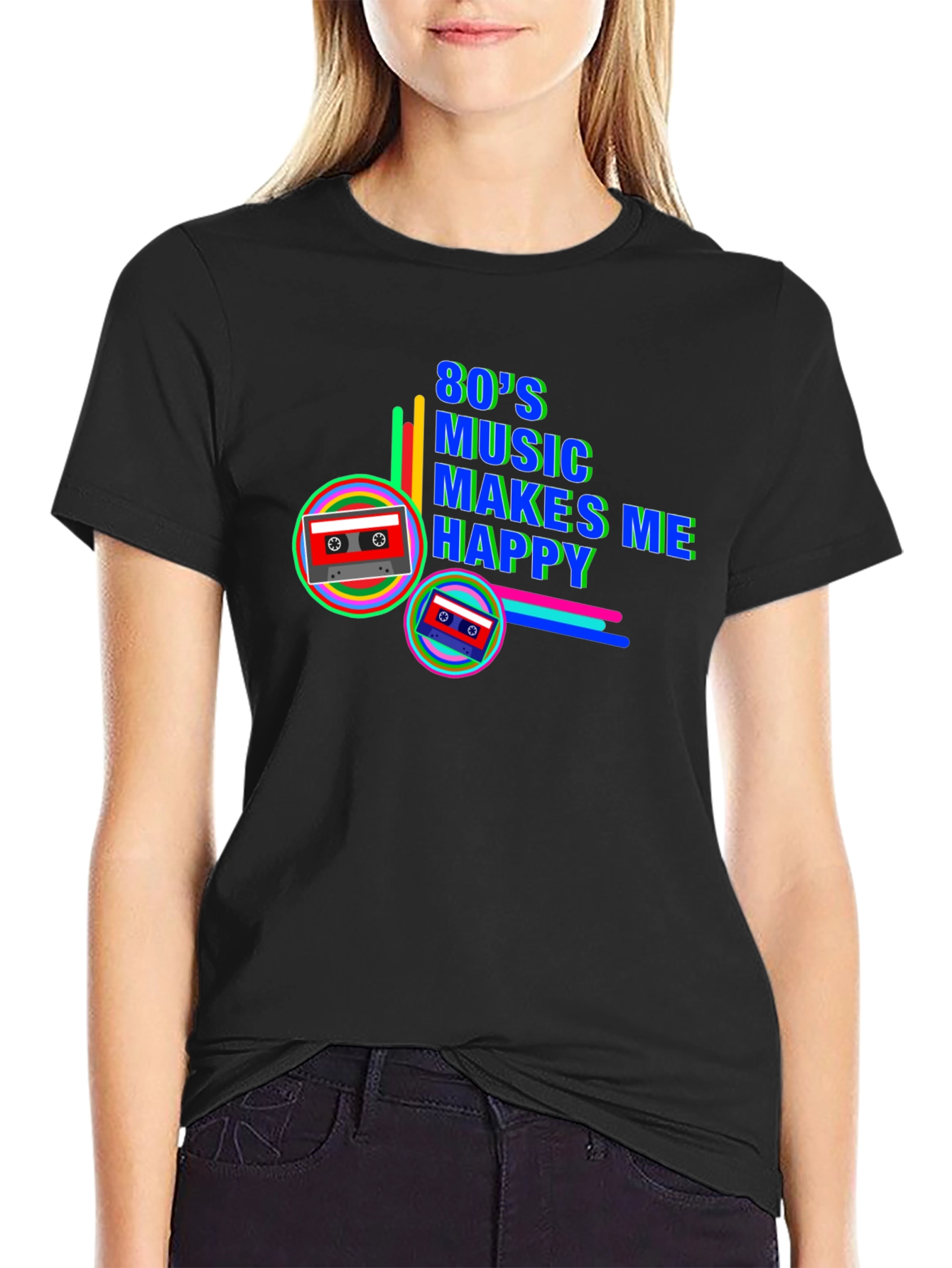 80s Music Makes Me Happy Retro Cassette Tape T-Shirt