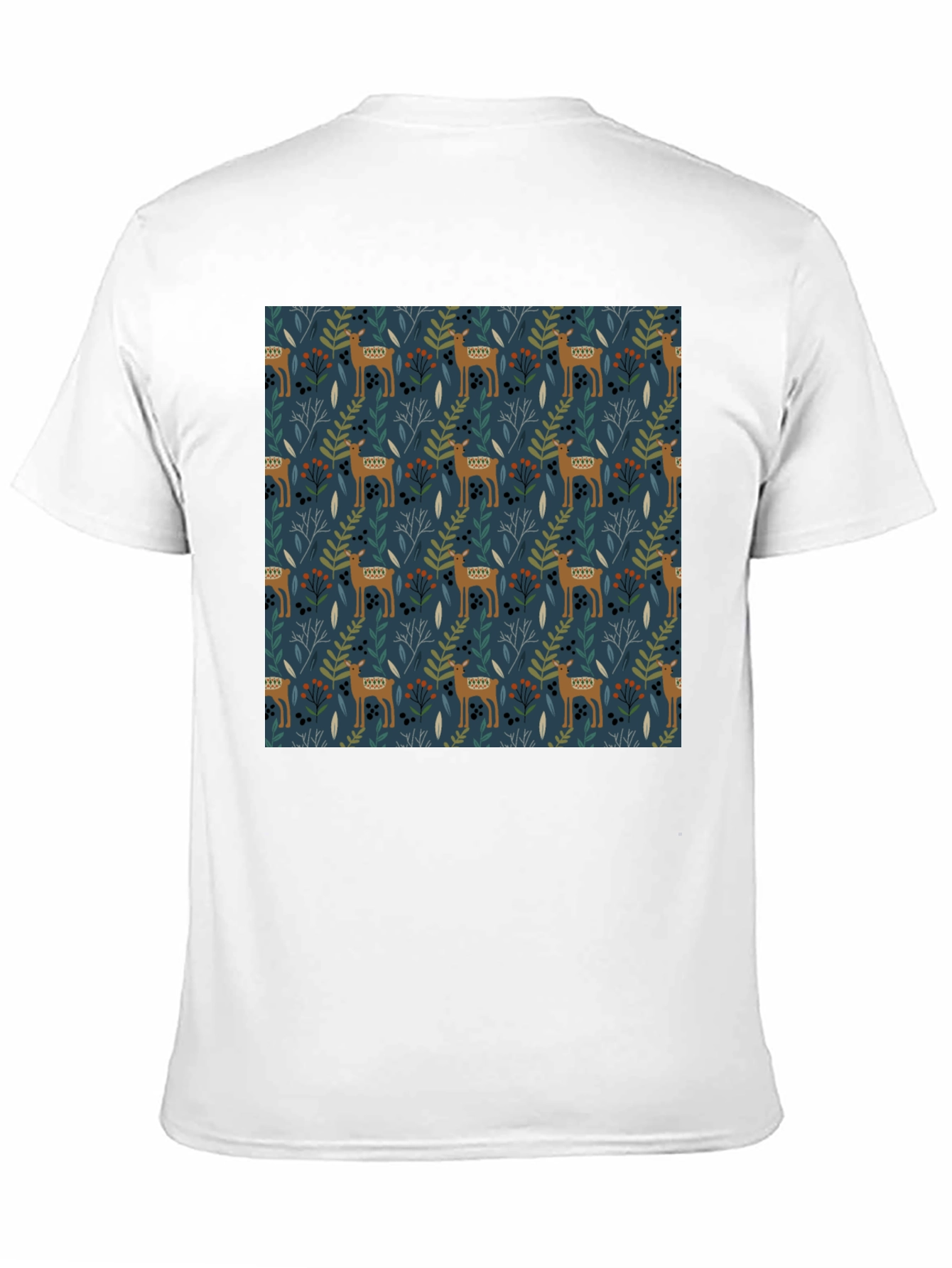 Patterned Deer Print Black T-Shirt