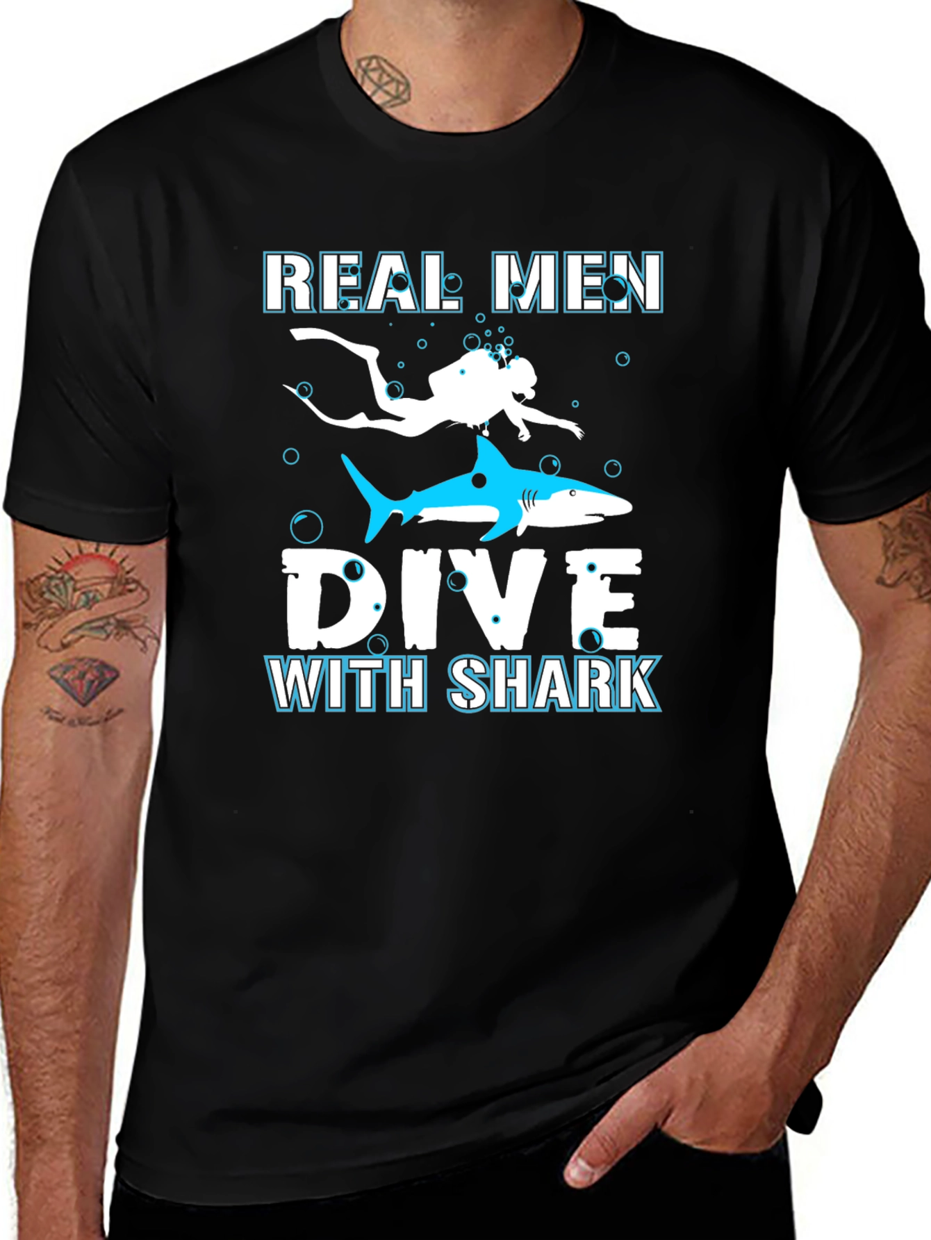 Real Men Dive With Sharks Graphic Tee