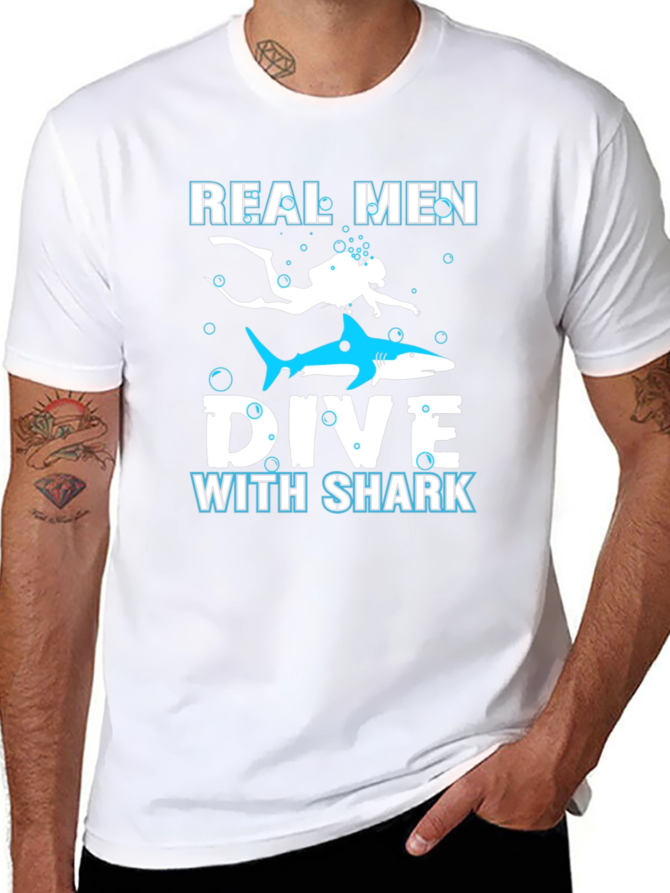 Real Men Dive With Sharks Graphic Tee