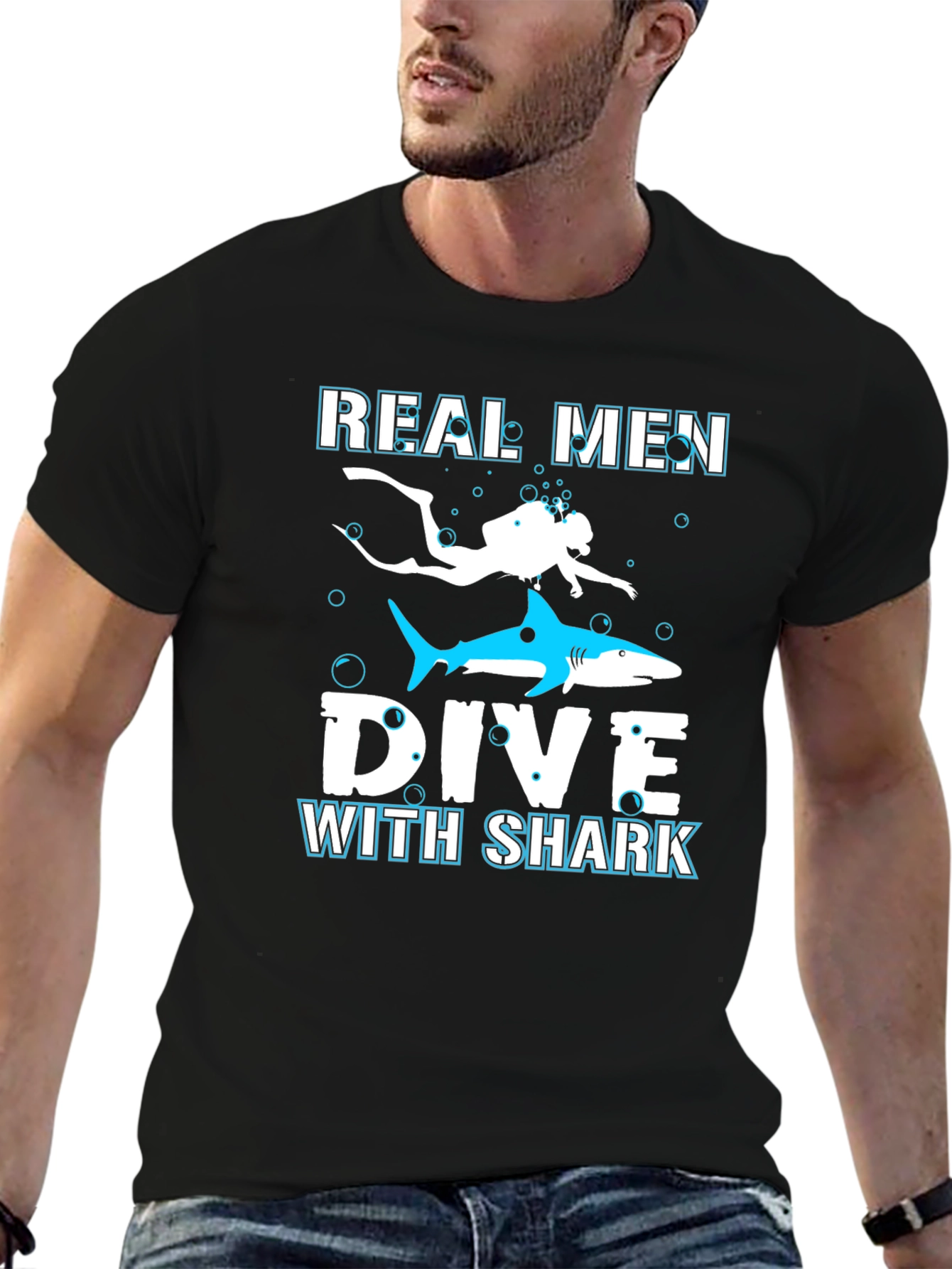 Real Men Dive With Sharks Graphic Tee