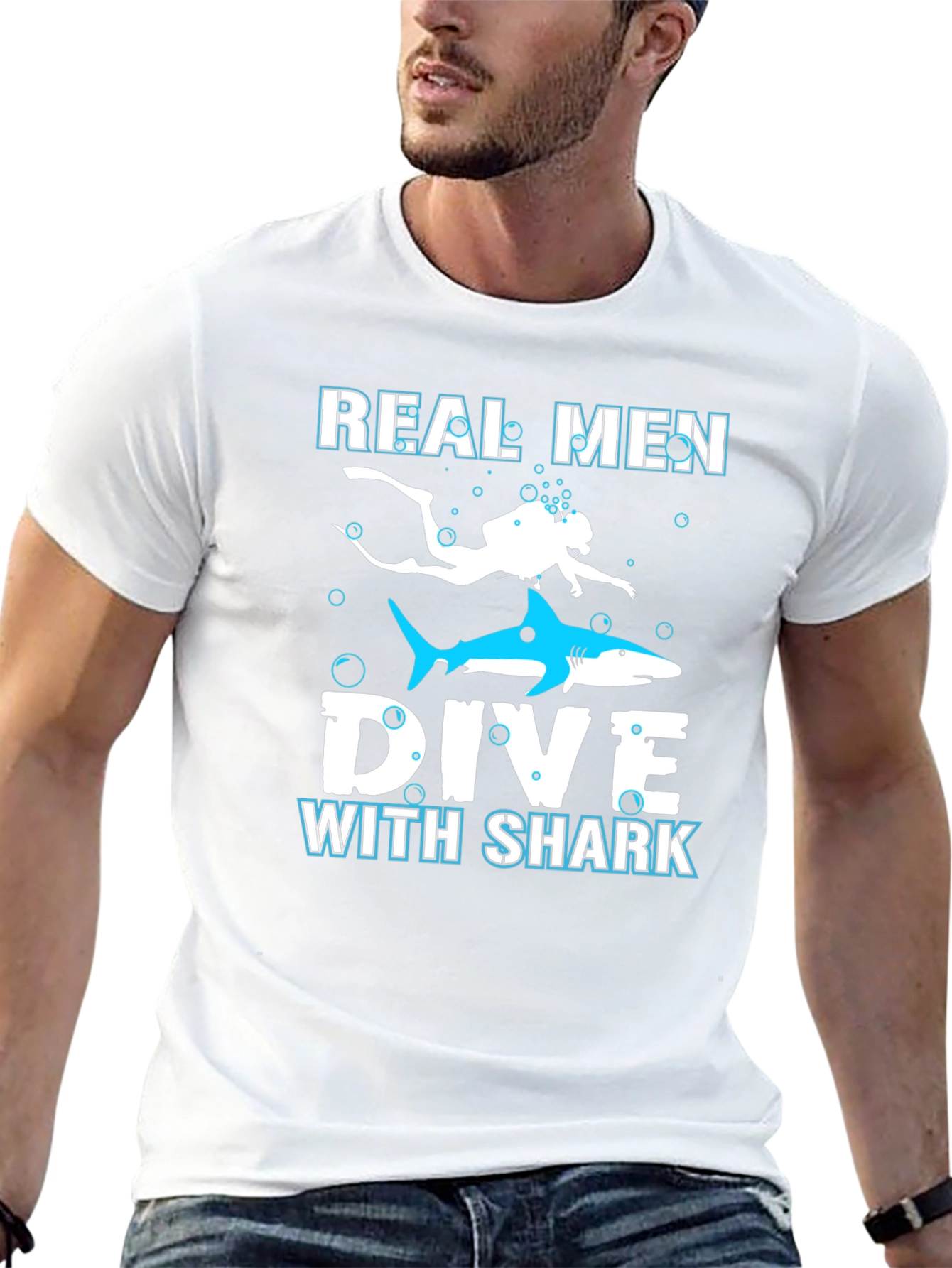 Real Men Dive With Sharks Graphic Tee