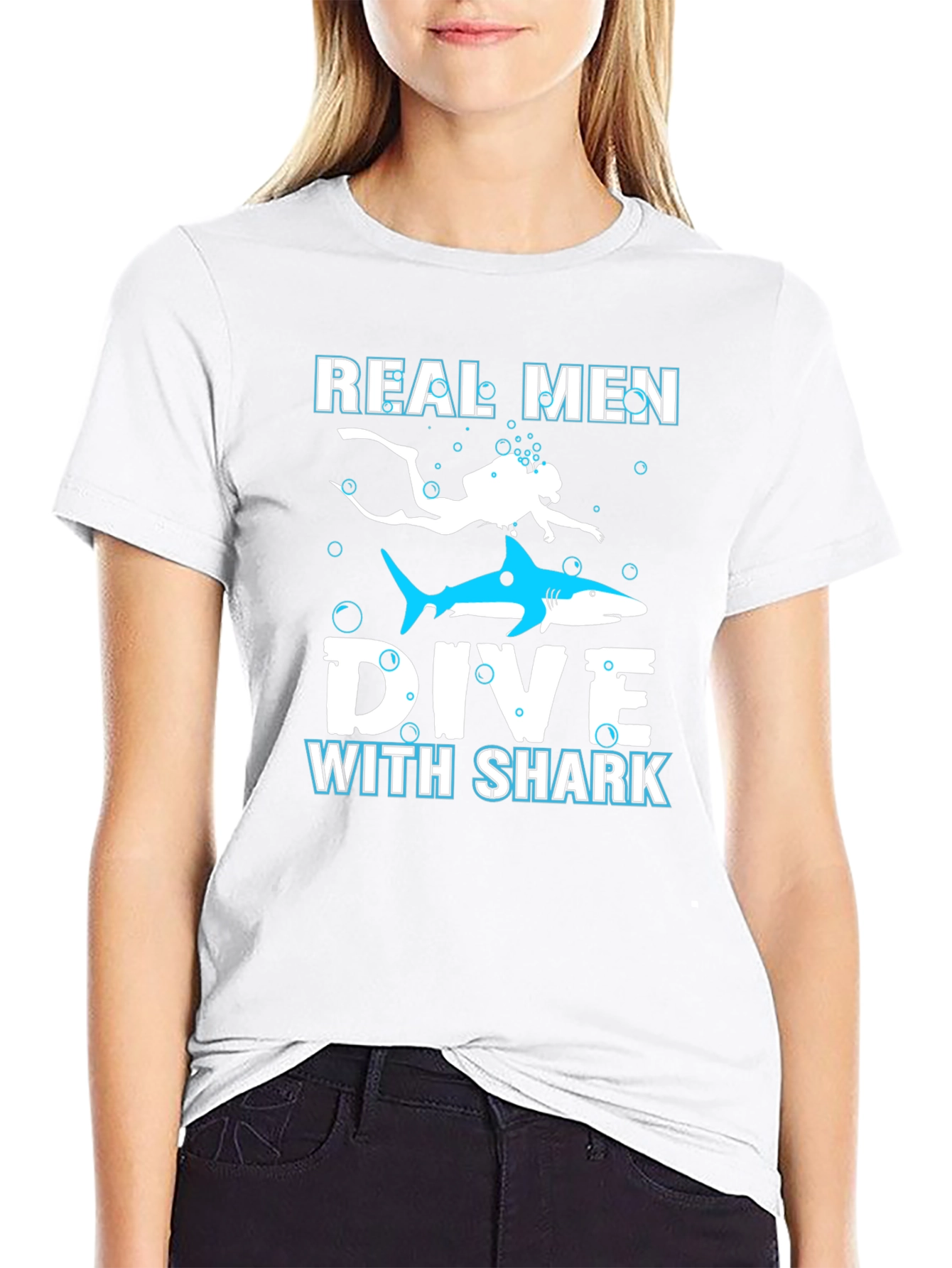 Real Men Dive With Sharks Graphic Tee