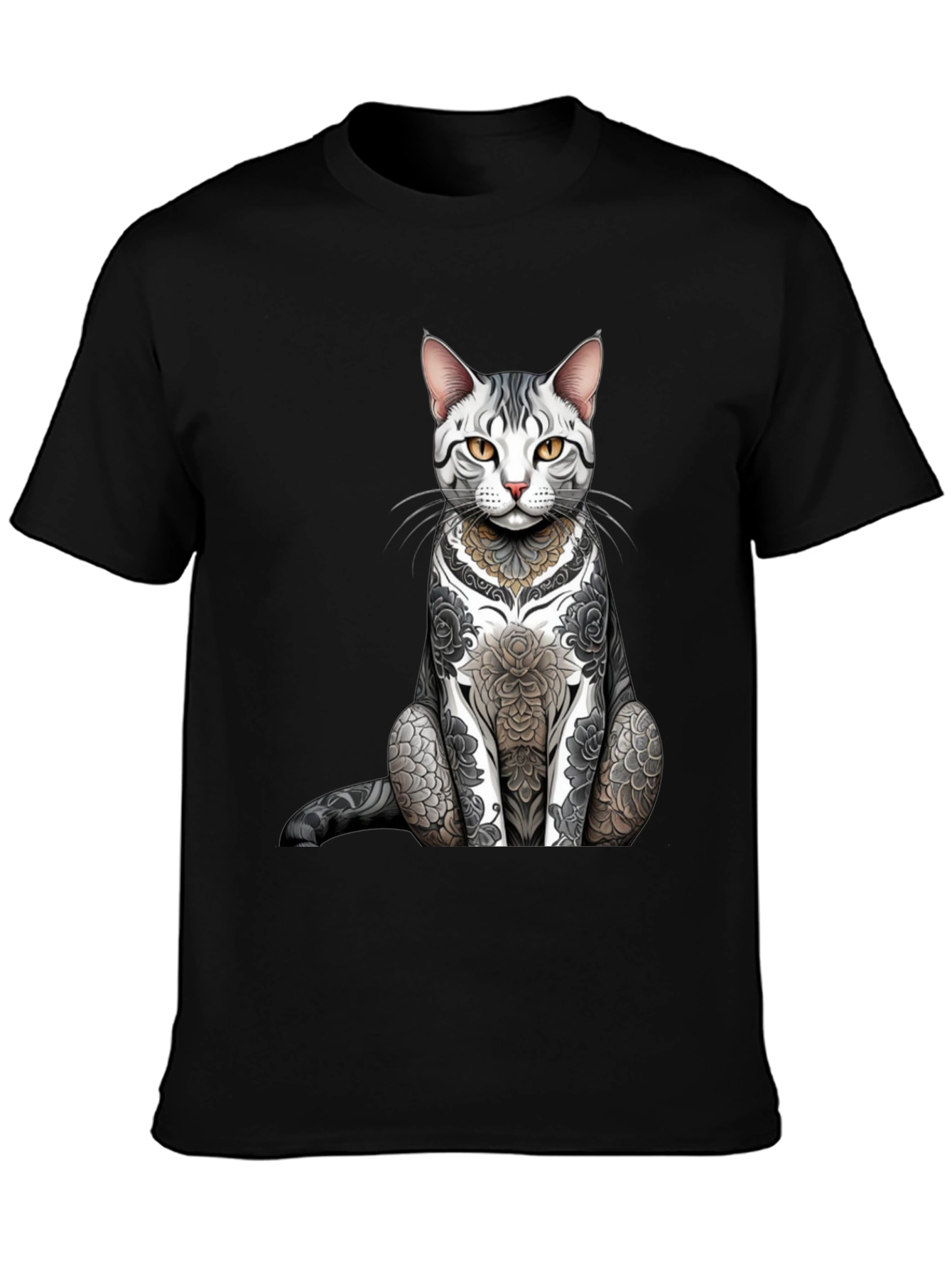 Tattooed Cat Graphic Tee - Unique Design