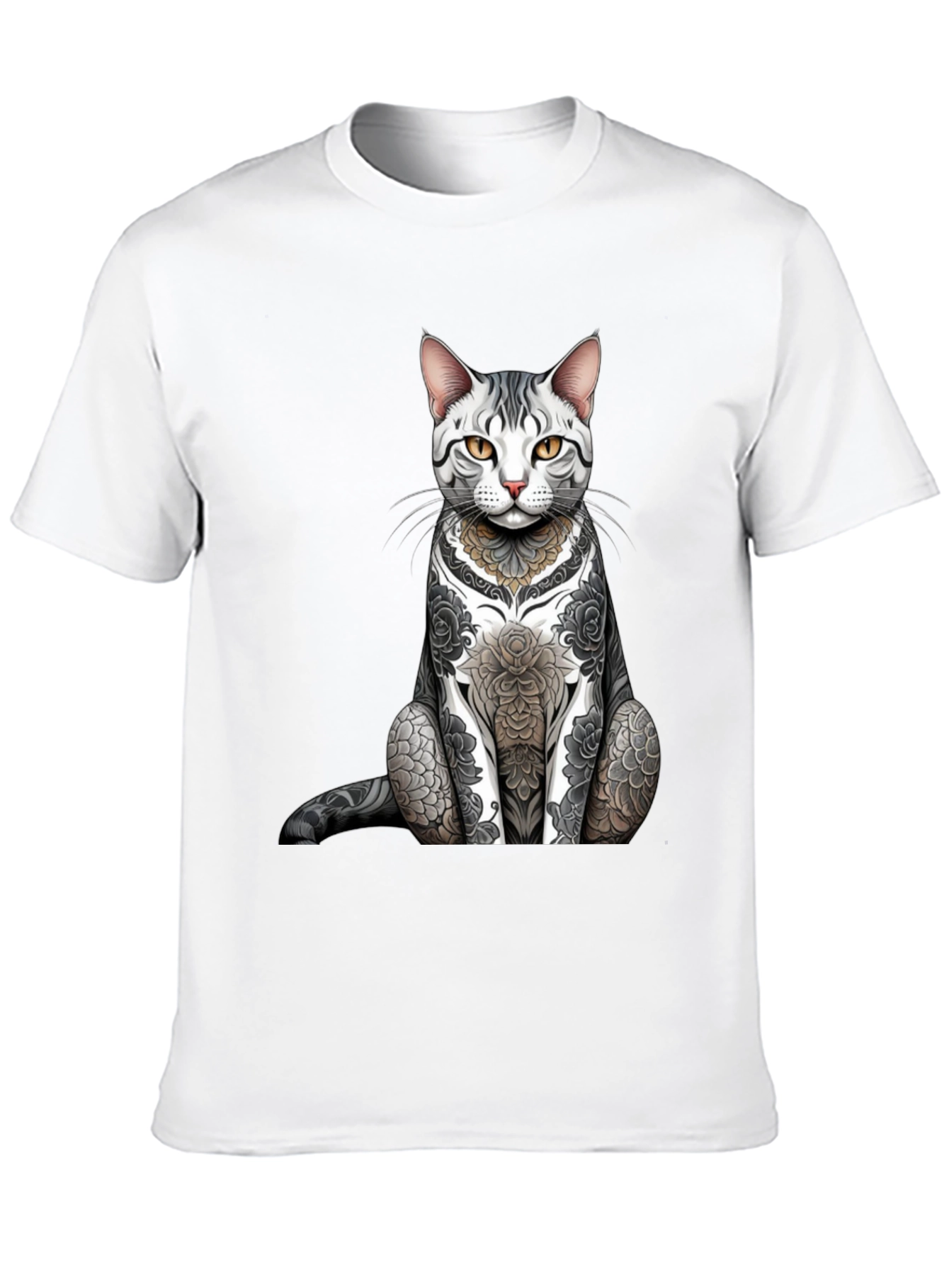 Tattooed Cat Graphic Tee - Unique Design