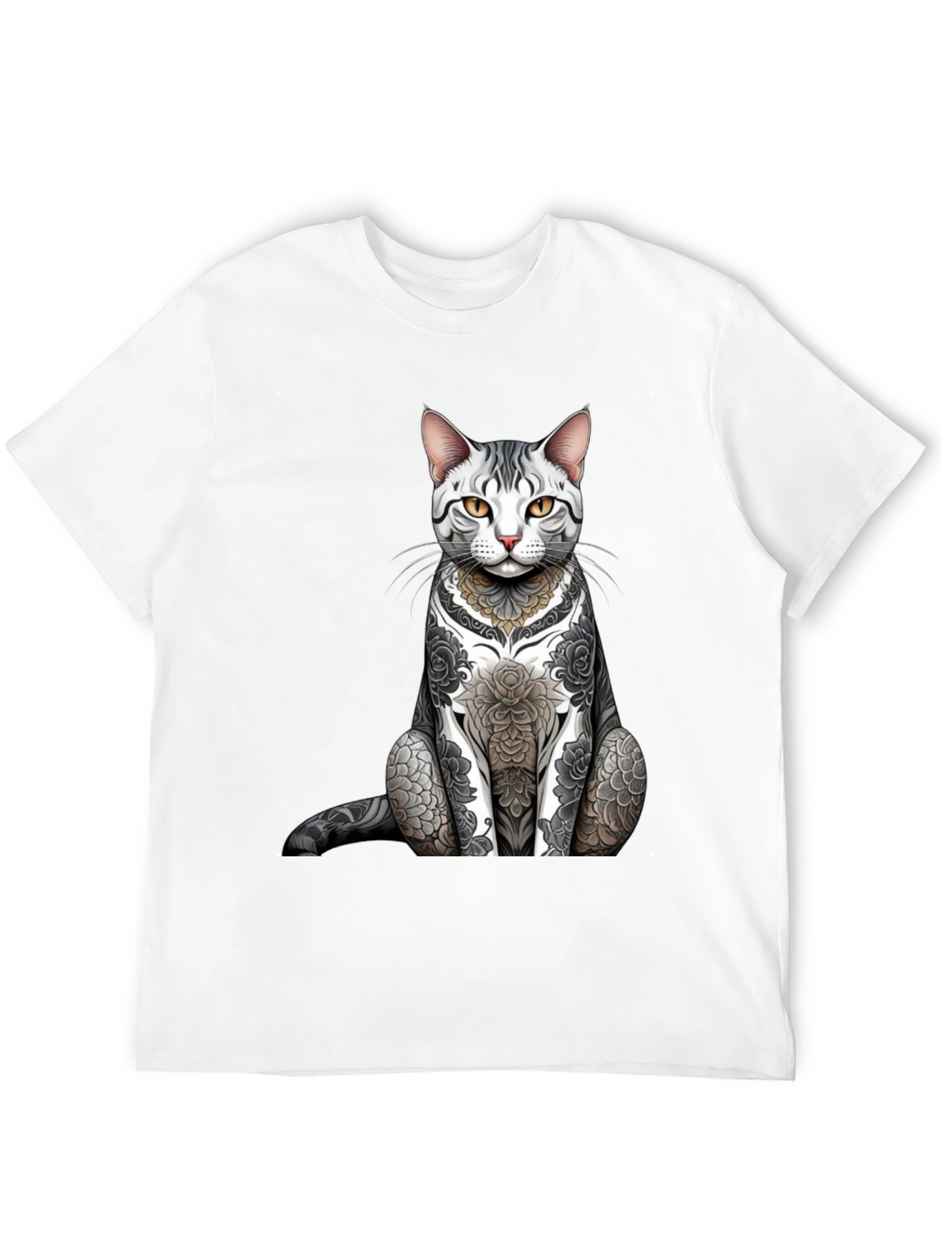 Tattooed Cat Graphic Tee - Unique Design
