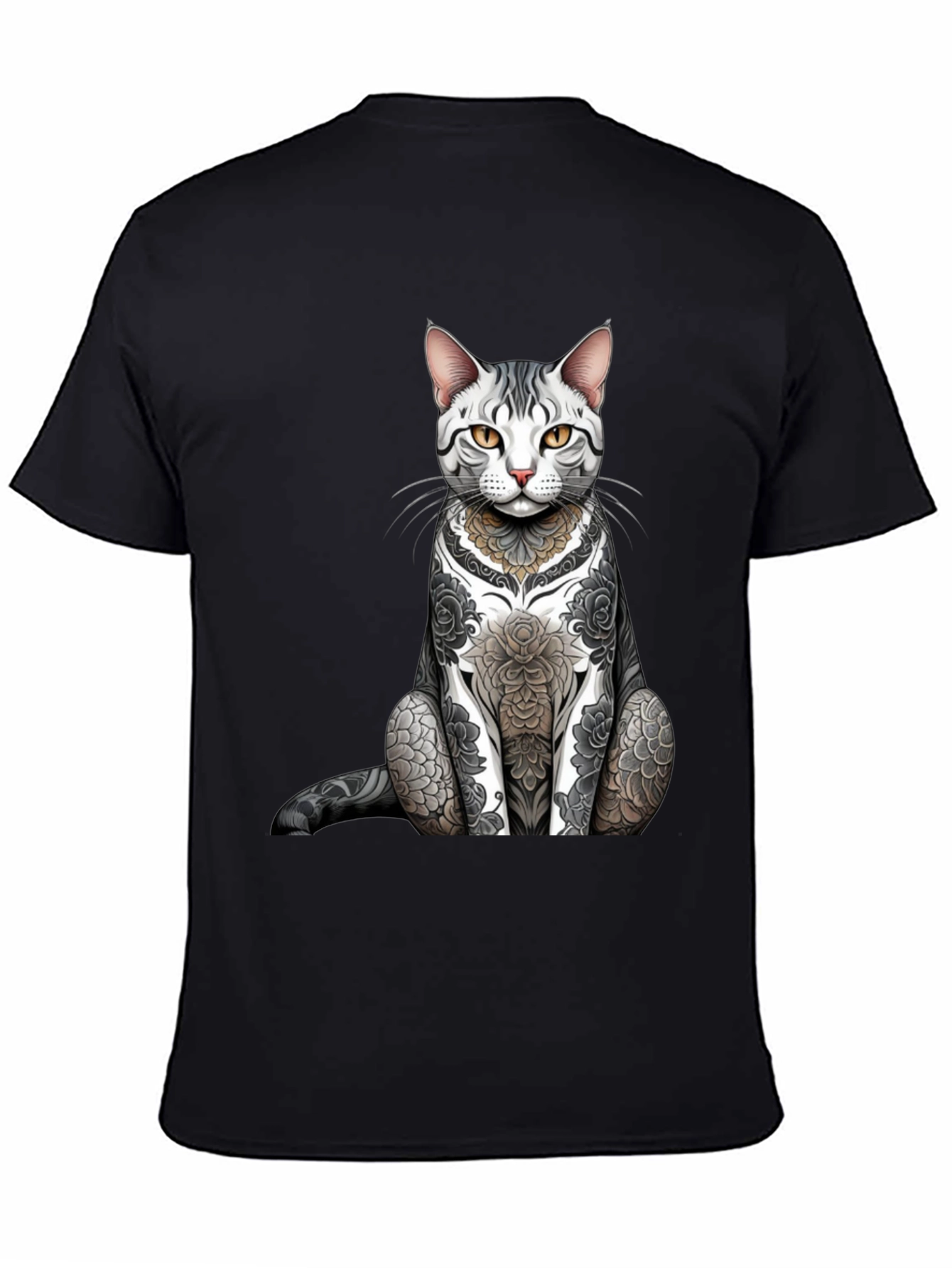 Tattooed Cat Graphic Tee - Unique Design