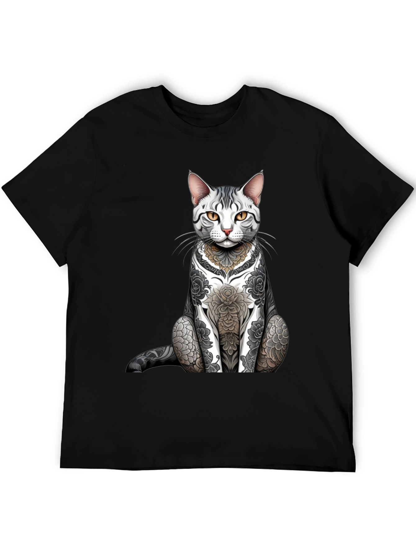 Tattooed Cat Graphic Tee - Unique Design
