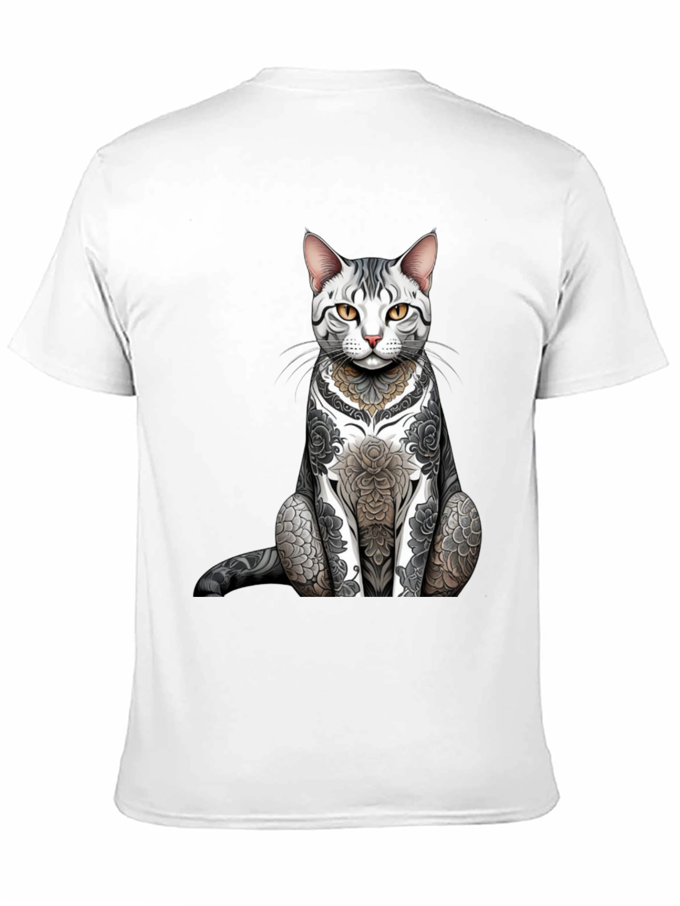 Tattooed Cat Graphic Tee - Unique Design