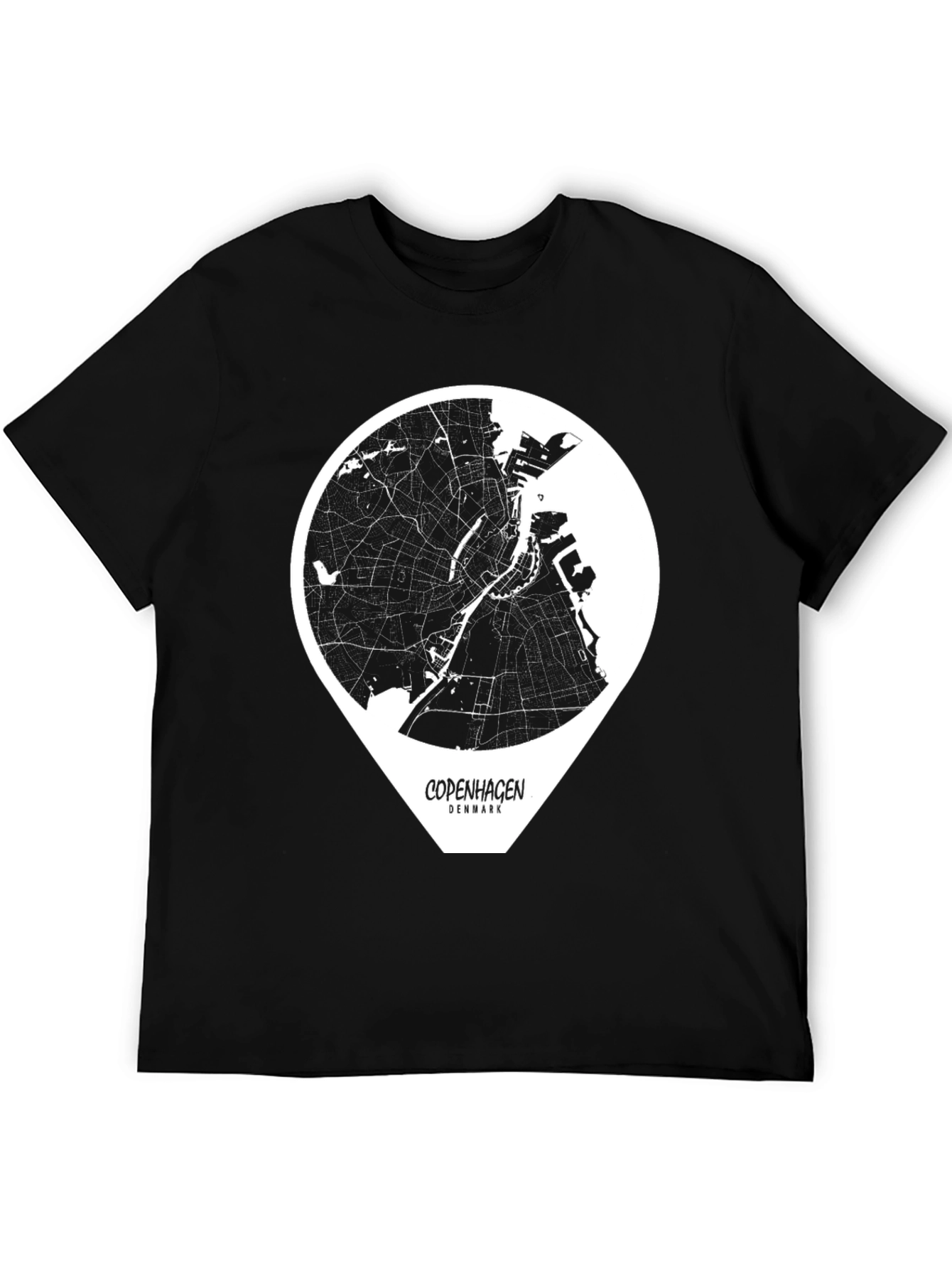 Copenhagen Denmark Map Graphic Tee - Black