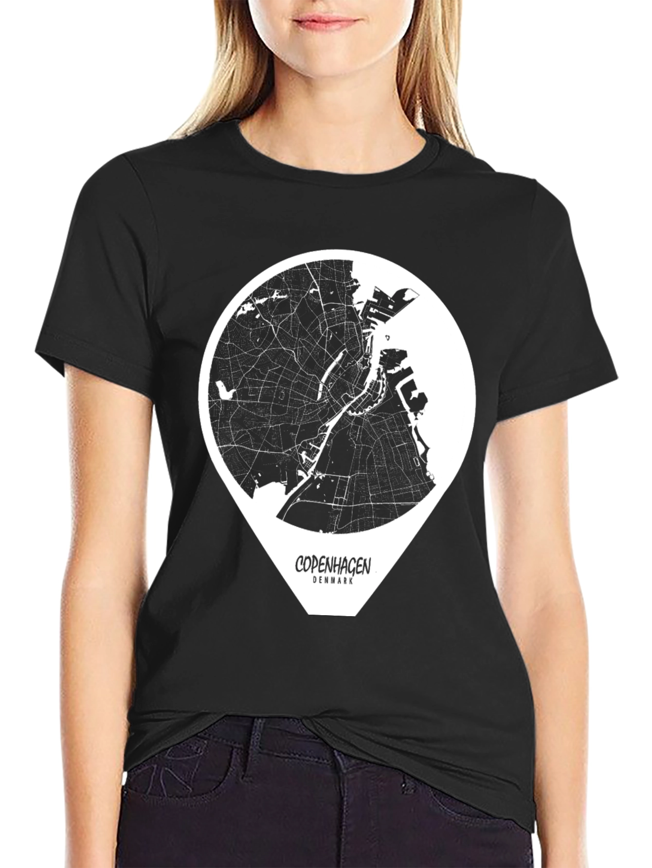 Copenhagen Denmark Map Graphic Tee - Black
