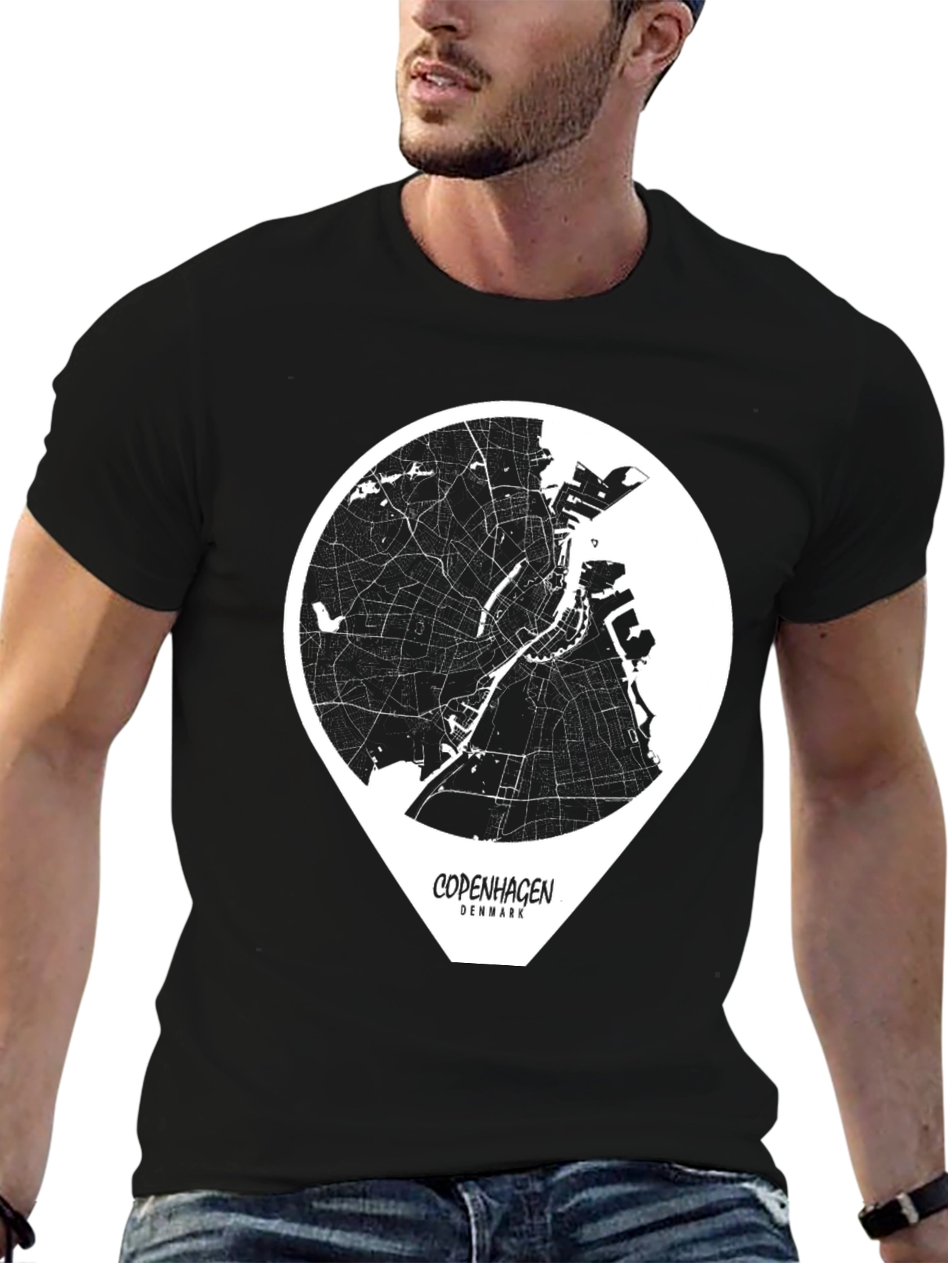 Copenhagen Denmark Map Graphic Tee - Black