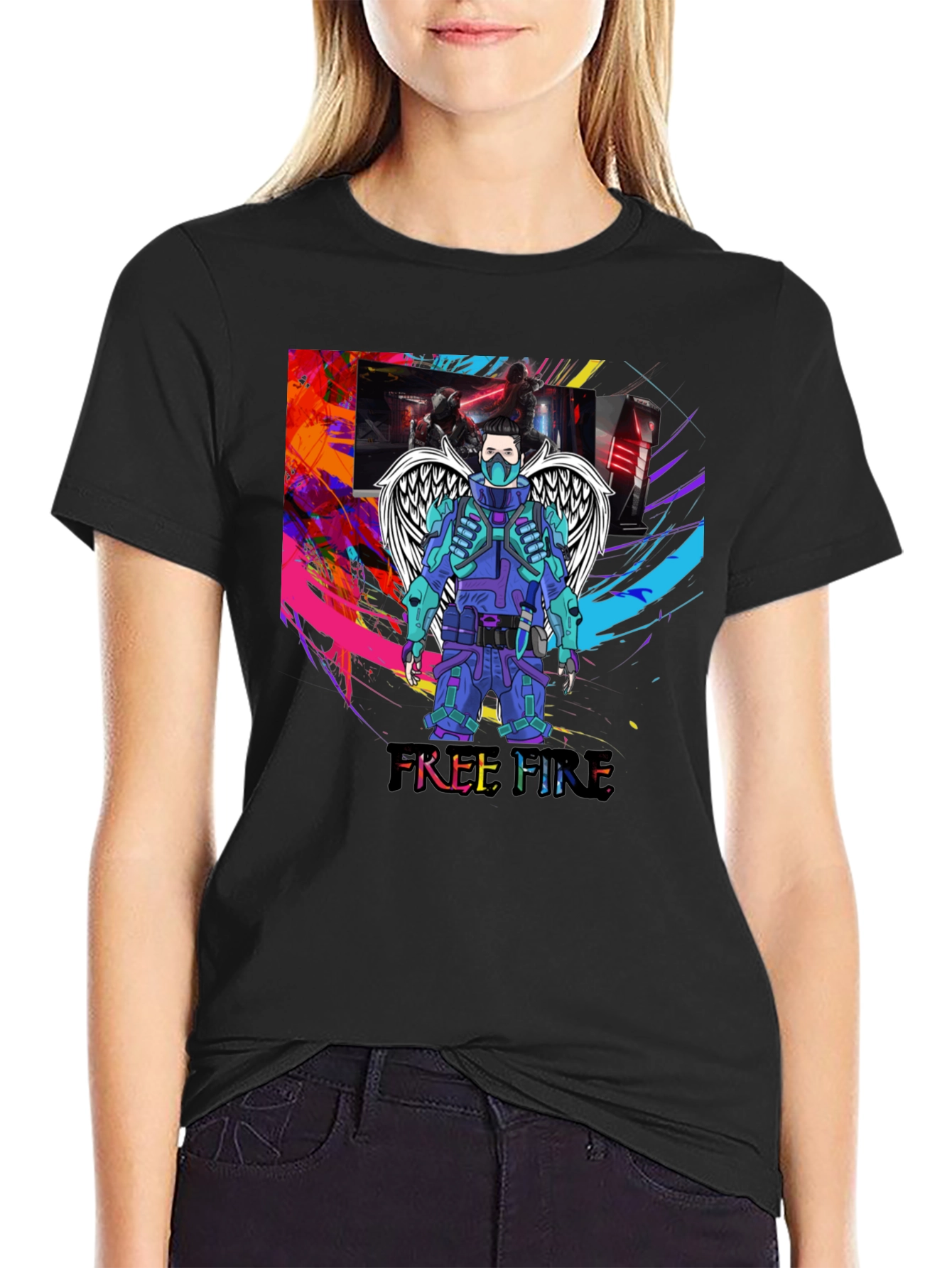 Free Fire Graphic T-Shirt - Angel Wings Design