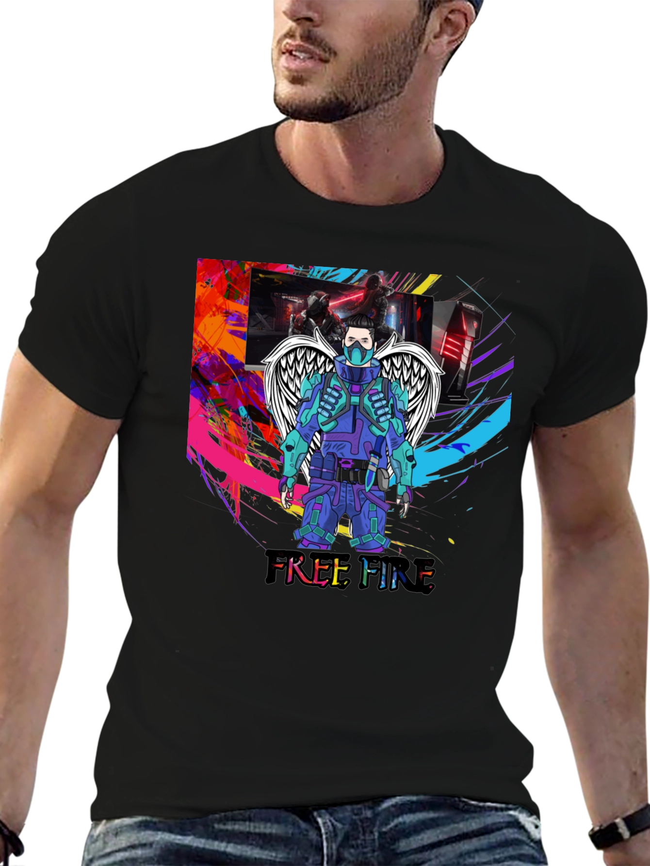 Free Fire Graphic T-Shirt - Angel Wings Design