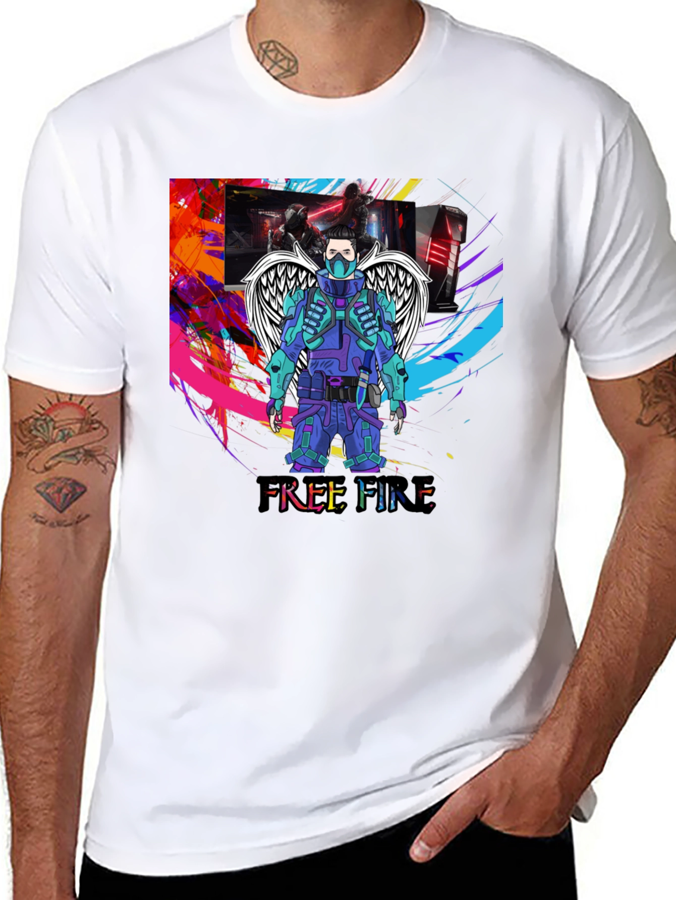Free Fire Graphic T-Shirt - Angel Wings Design
