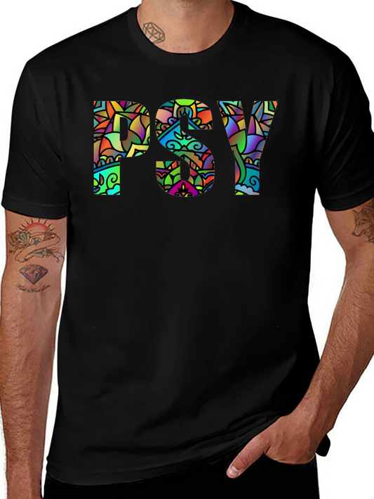 Psychedelic PSY Graphic Black T-Shirt