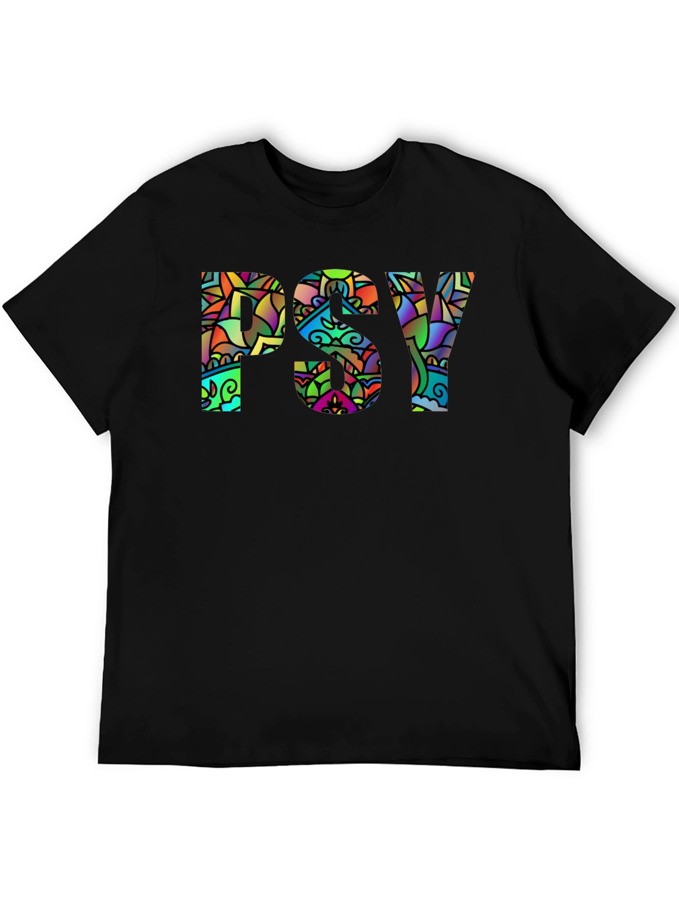 Psychedelic PSY Graphic Black T-Shirt