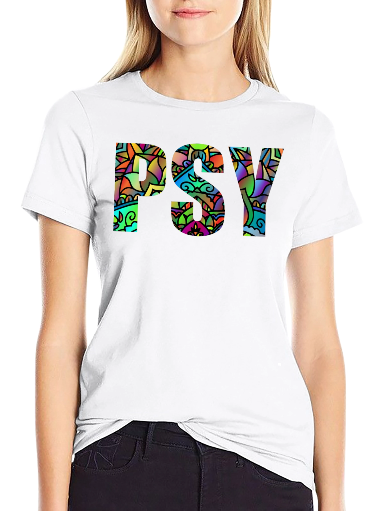 Psychedelic PSY Graphic Black T-Shirt