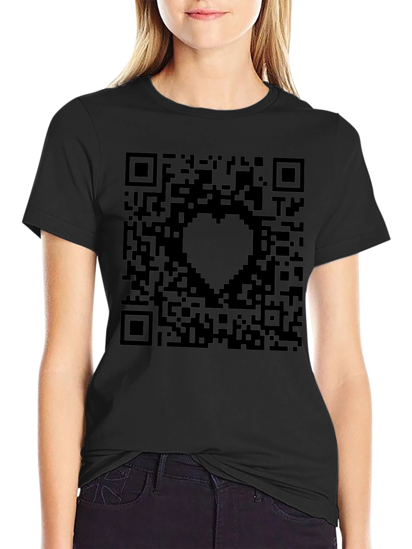 QR Code Heart Graphic Tee - Black