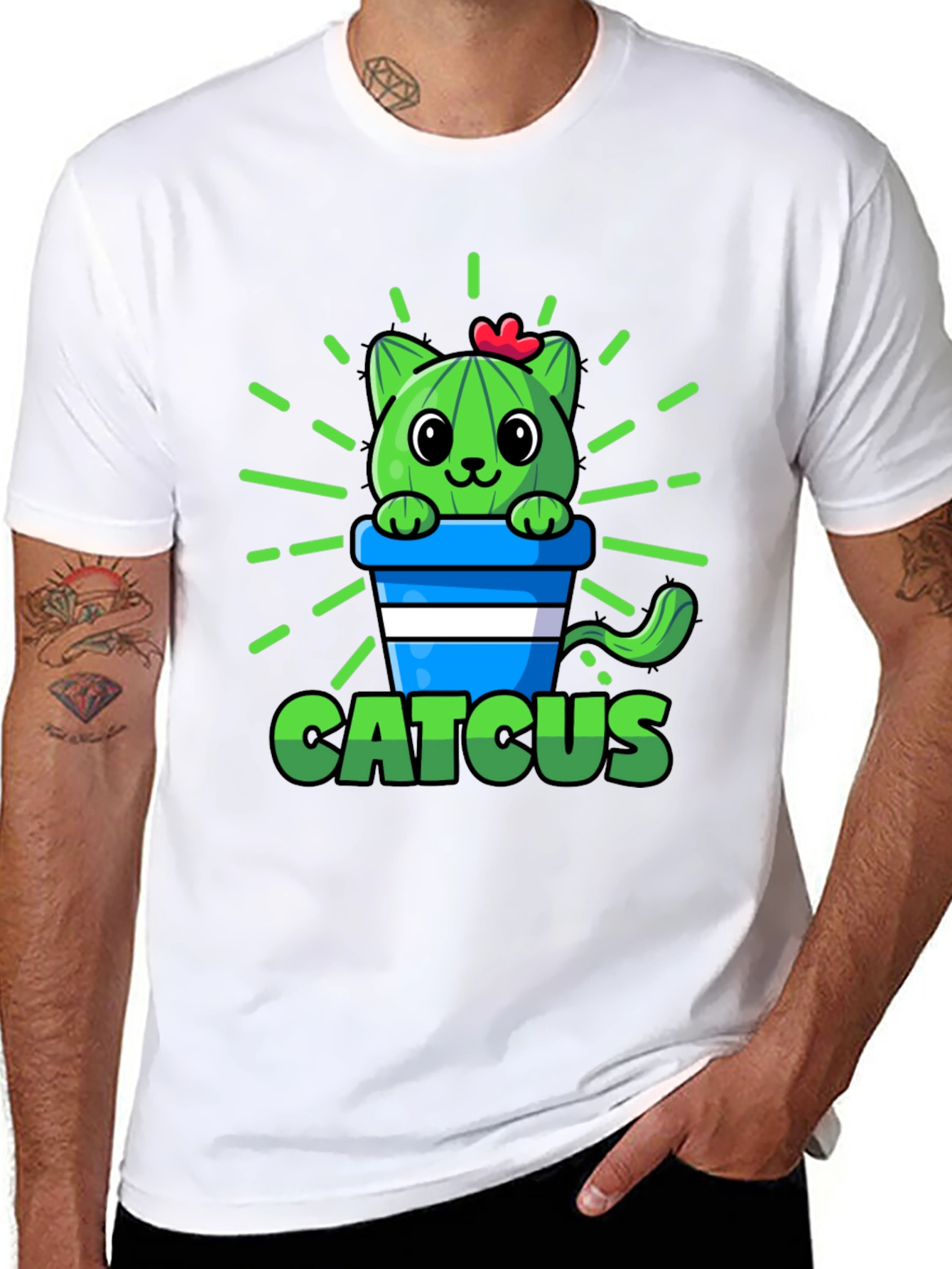 Cute Catcus Graphic T-Shirt - Funny Cactus Cat Tee