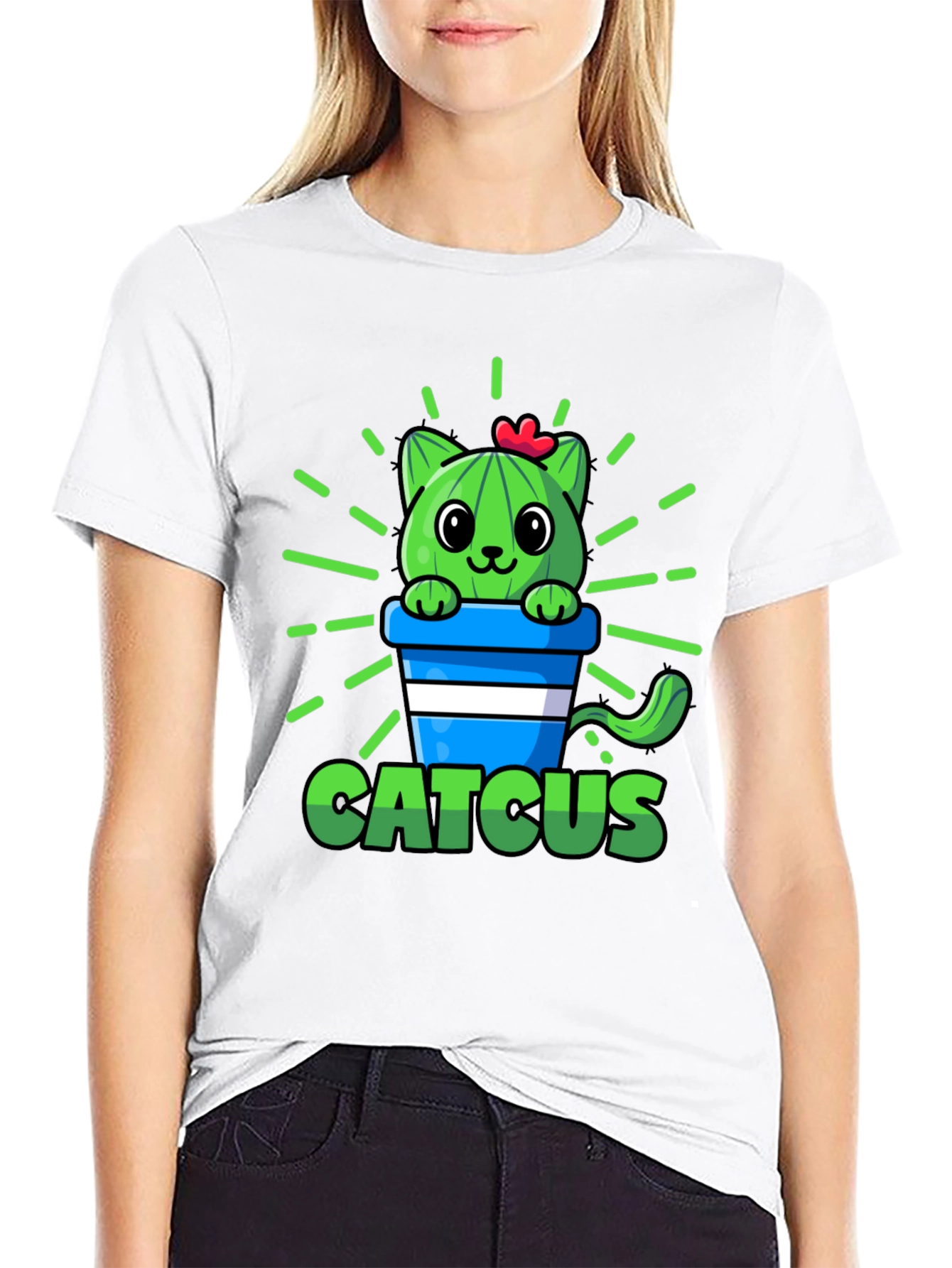 Cute Catcus Graphic T-Shirt - Funny Cactus Cat Tee