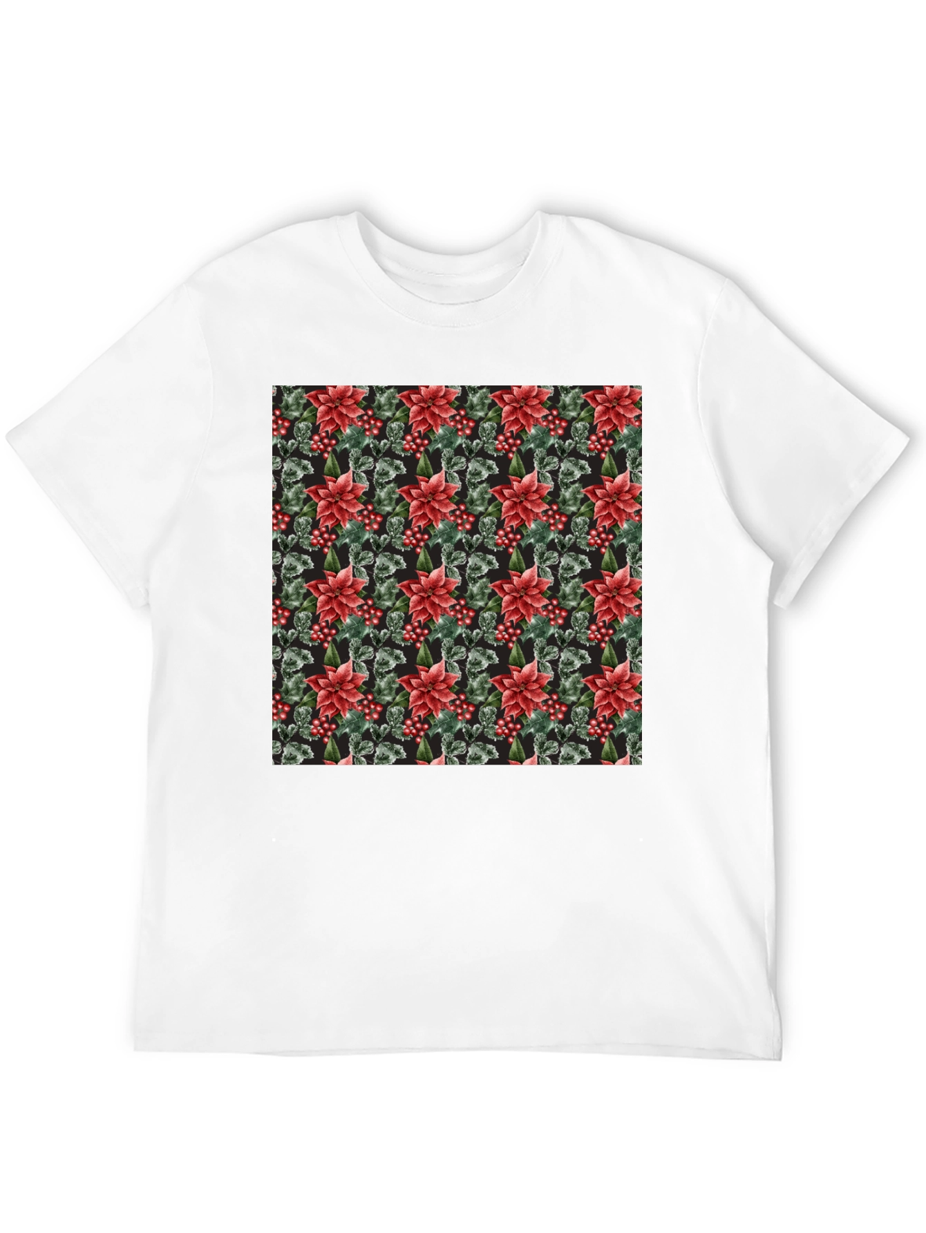 Floral Poinsettia Print Black T-Shirt