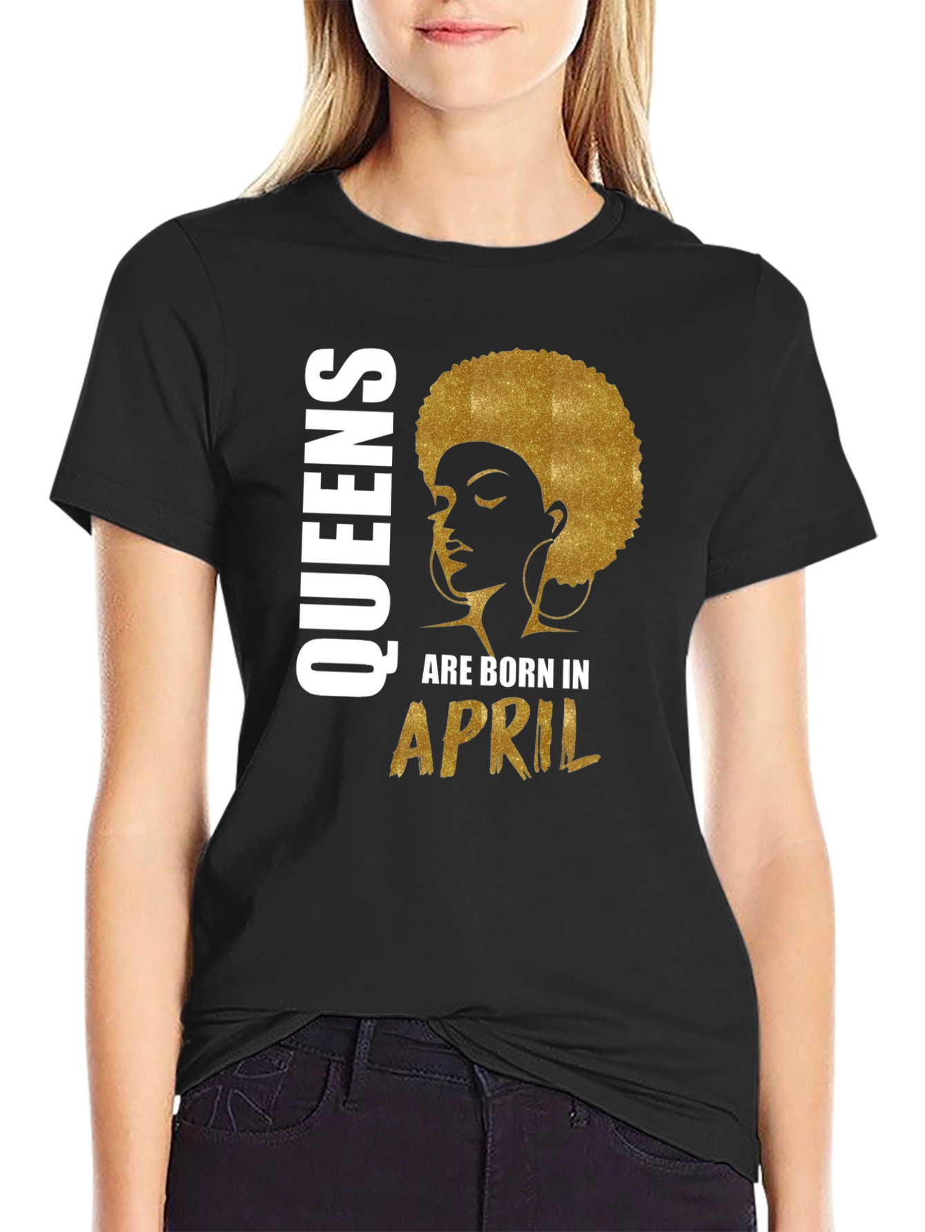 Queens Born in April Black T-Shirt