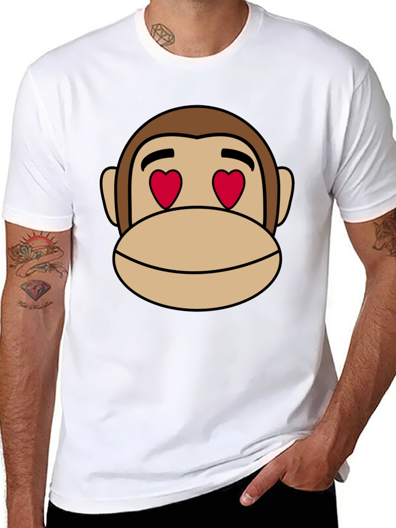 Monkey Face Heart Eyes T-Shirt - Black Cotton