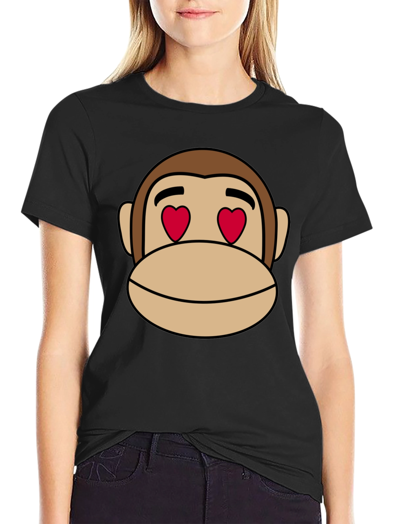 Monkey Face Heart Eyes T-Shirt - Black Cotton