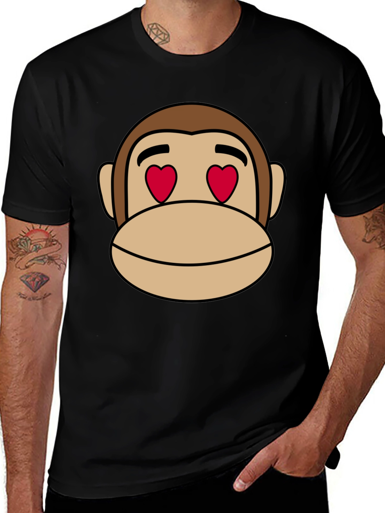 Monkey Face Heart Eyes T-Shirt - Black Cotton