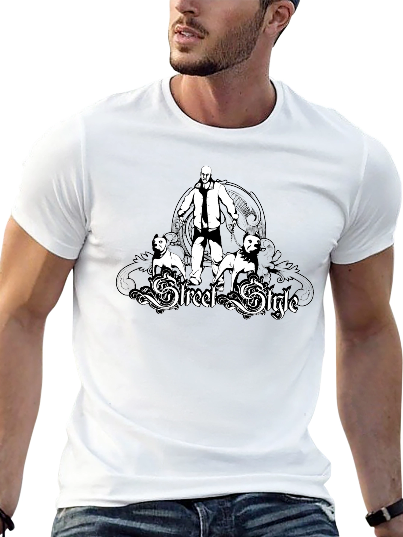 Mens Black Street Style Graphic T-Shirt