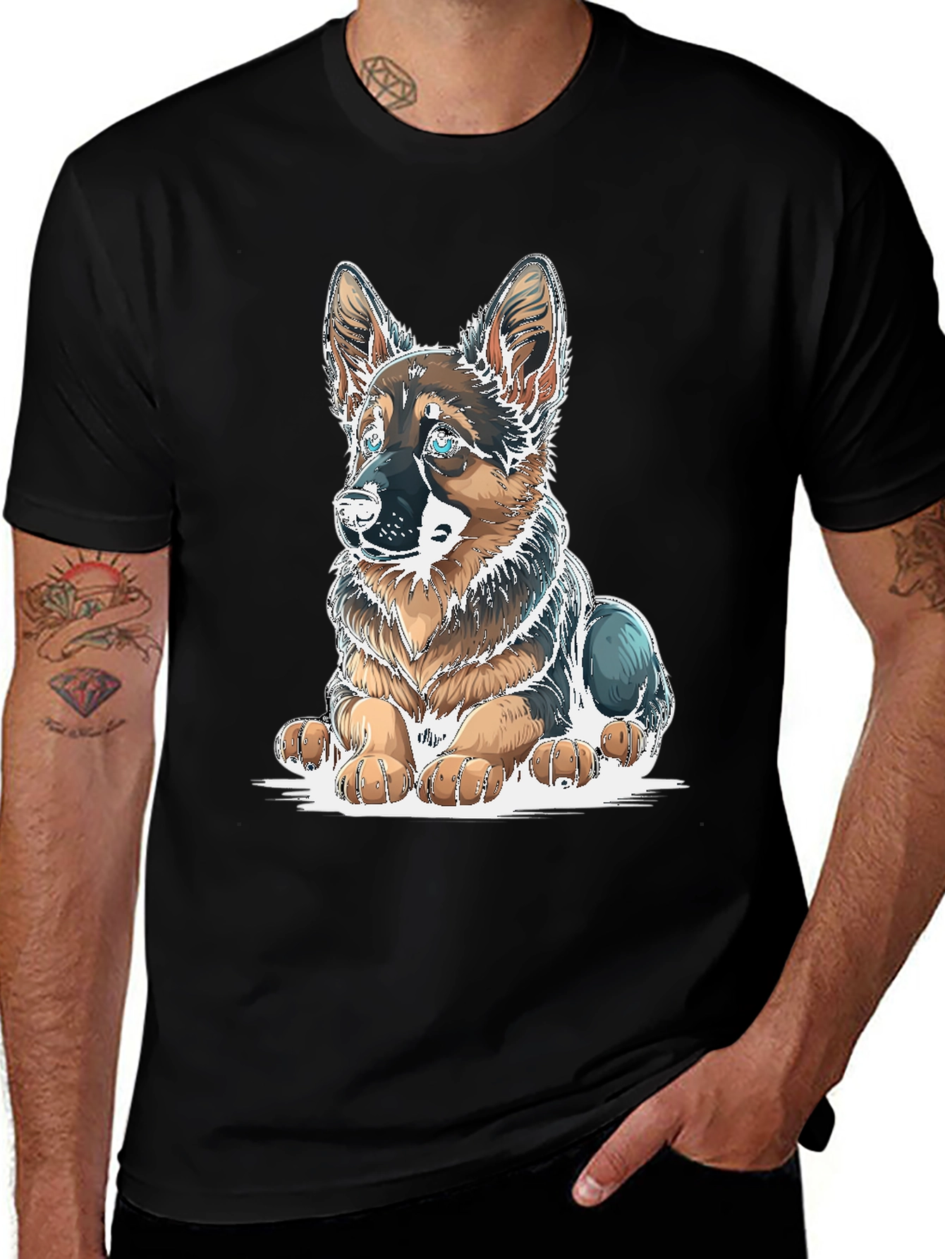 German Shepherd Puppy Graphic Tee - Black