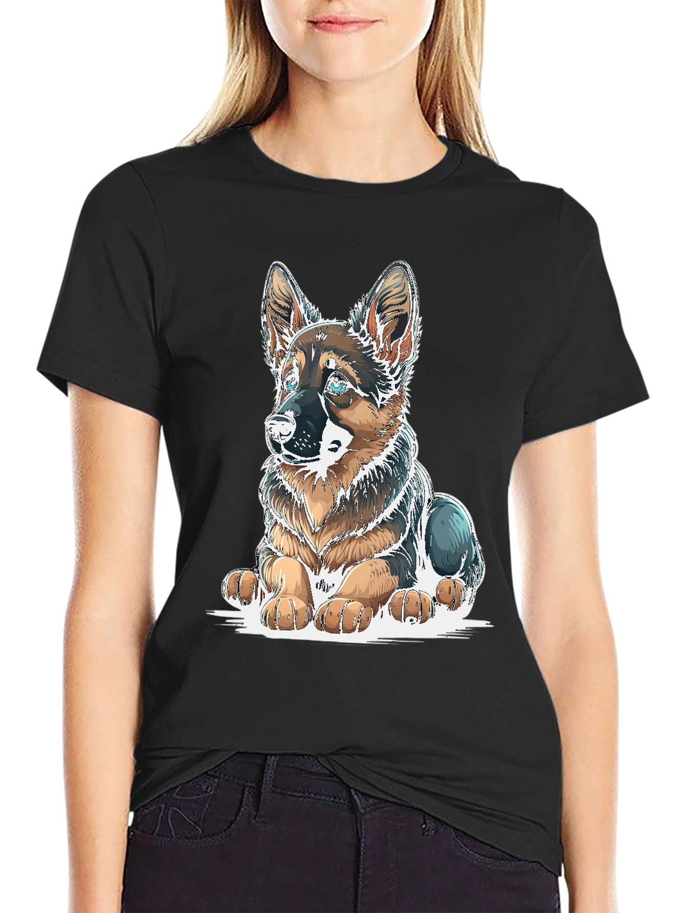 German Shepherd Puppy Graphic Tee - Black