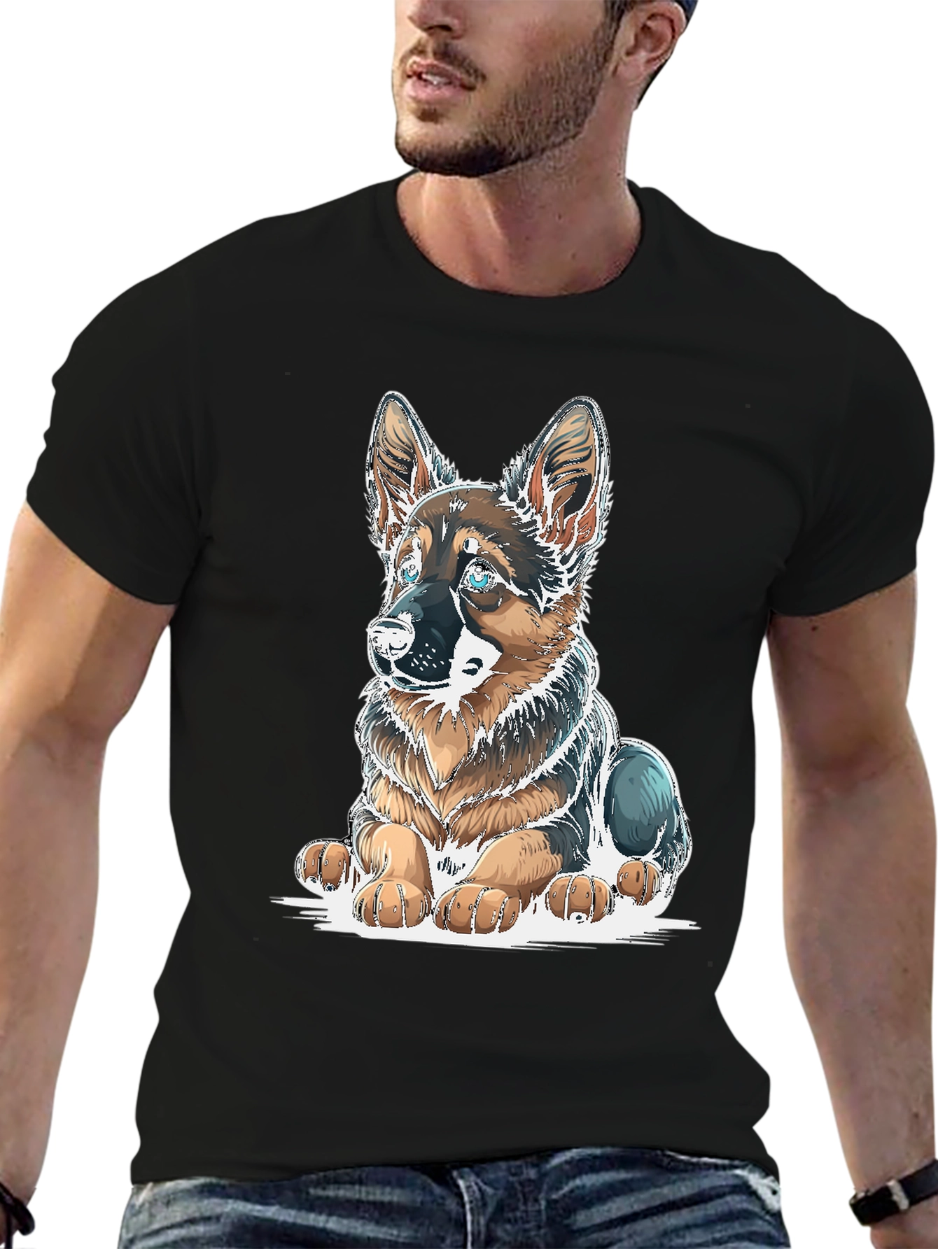 German Shepherd Puppy Graphic Tee - Black
