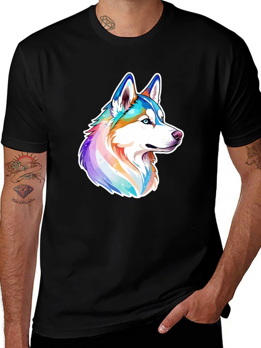 Husky Dog Graphic Tee - Colorful Unique Design