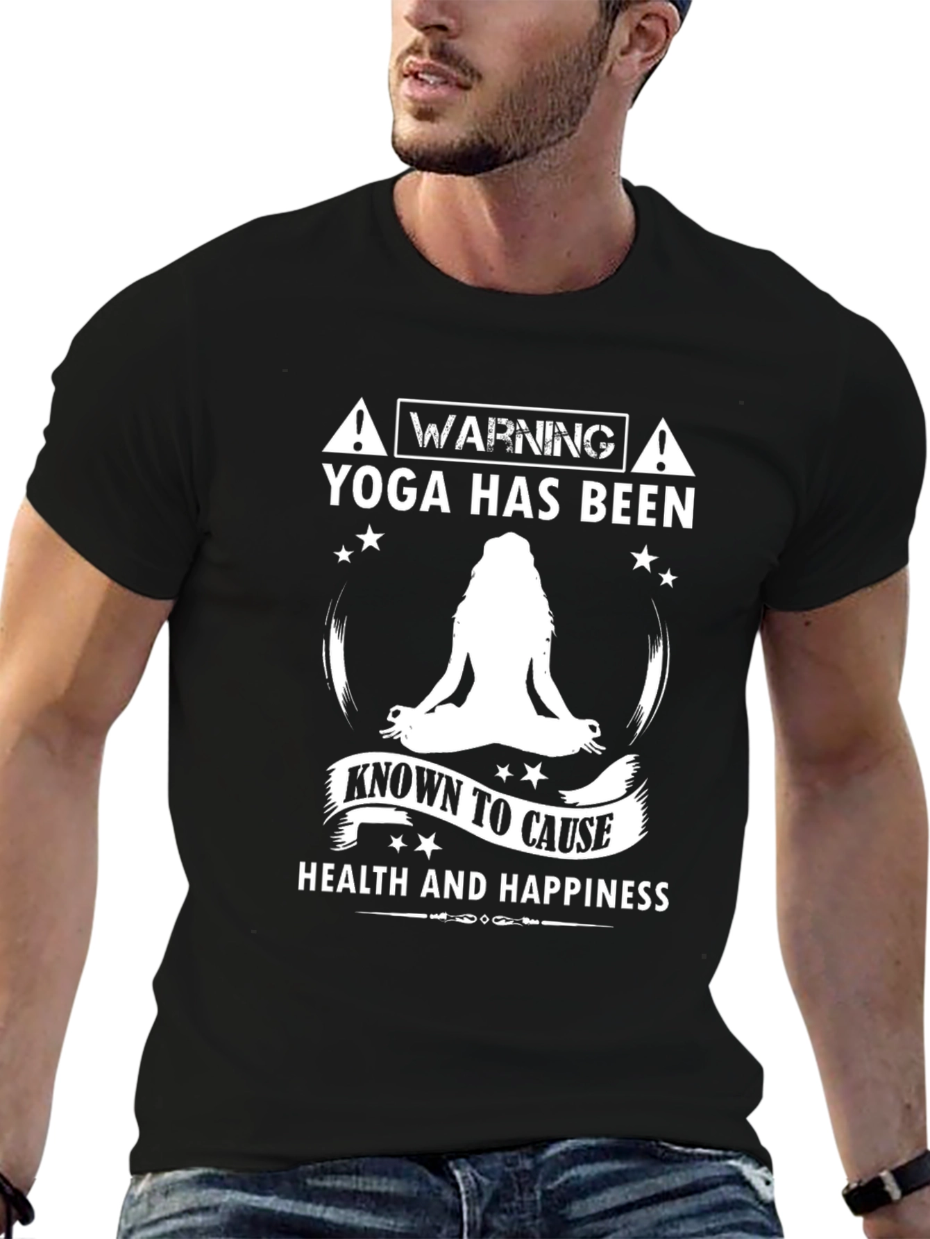 Yoga Health and Happiness Black T-Shirt