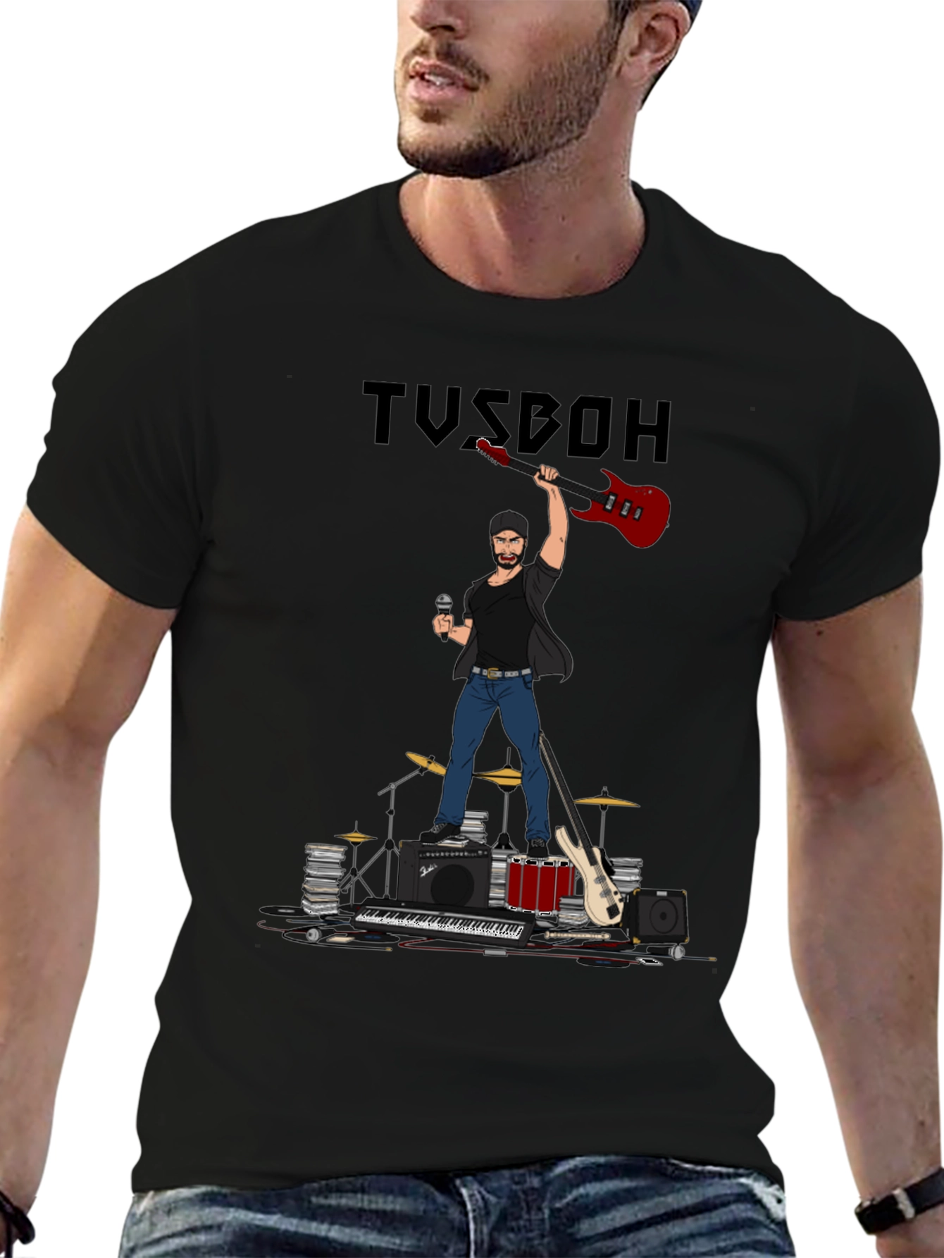 Musician Cartoon Graphic T-Shirt