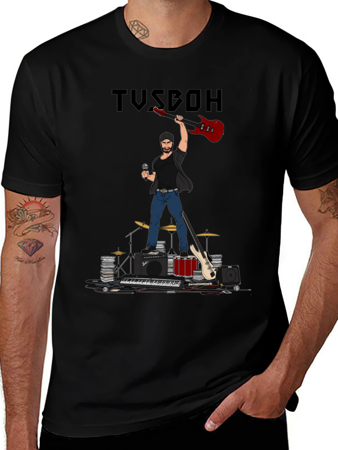 Musician Cartoon Graphic T-Shirt