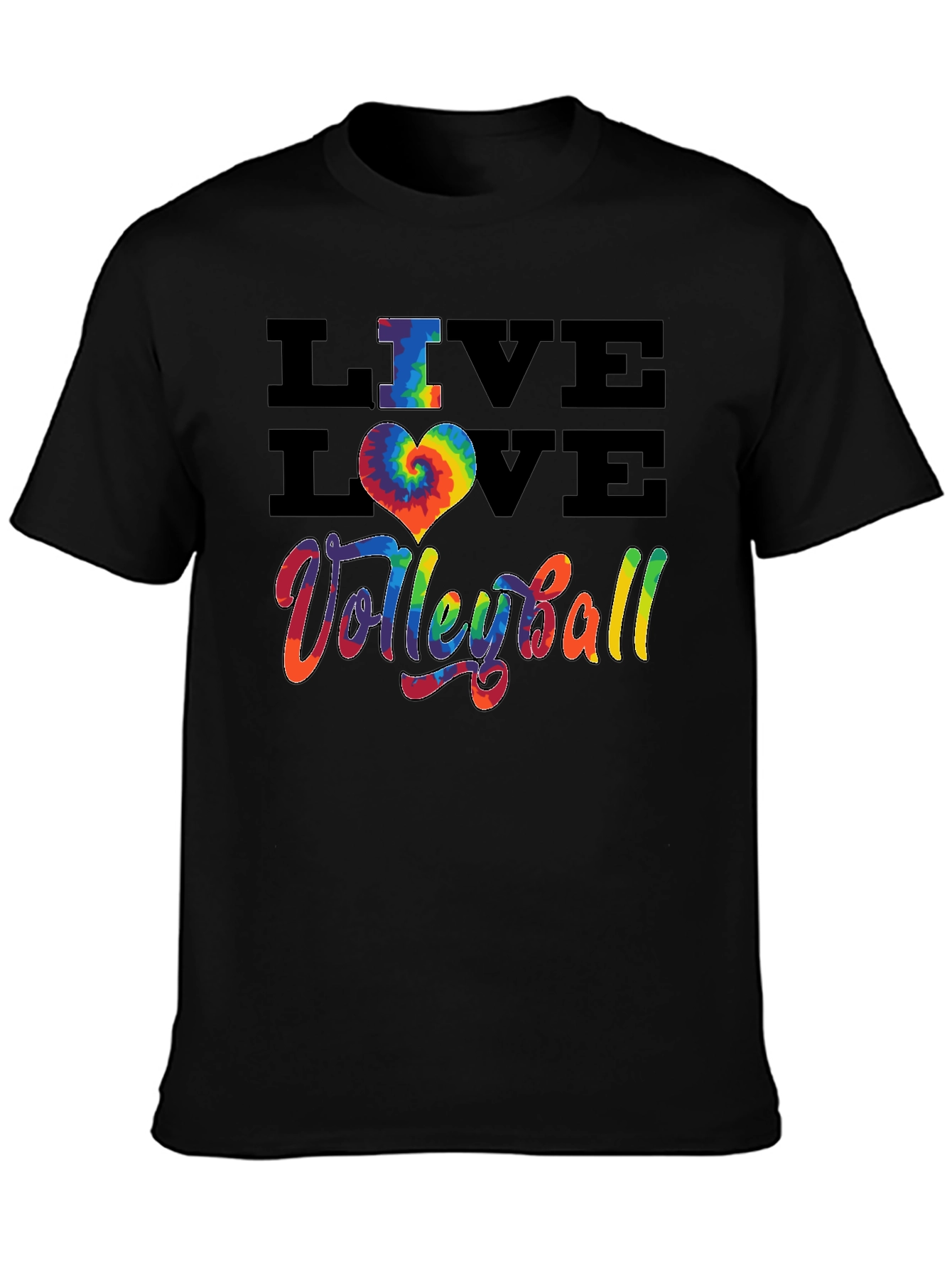 Live Love Volleyball Graphic Tee - Rainbow Tie Dye