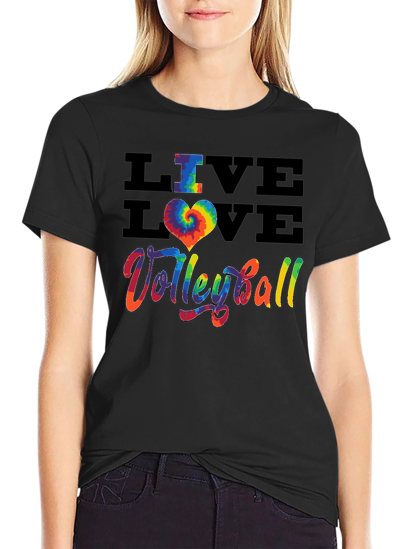 Live Love Volleyball Graphic Tee - Rainbow Tie Dye