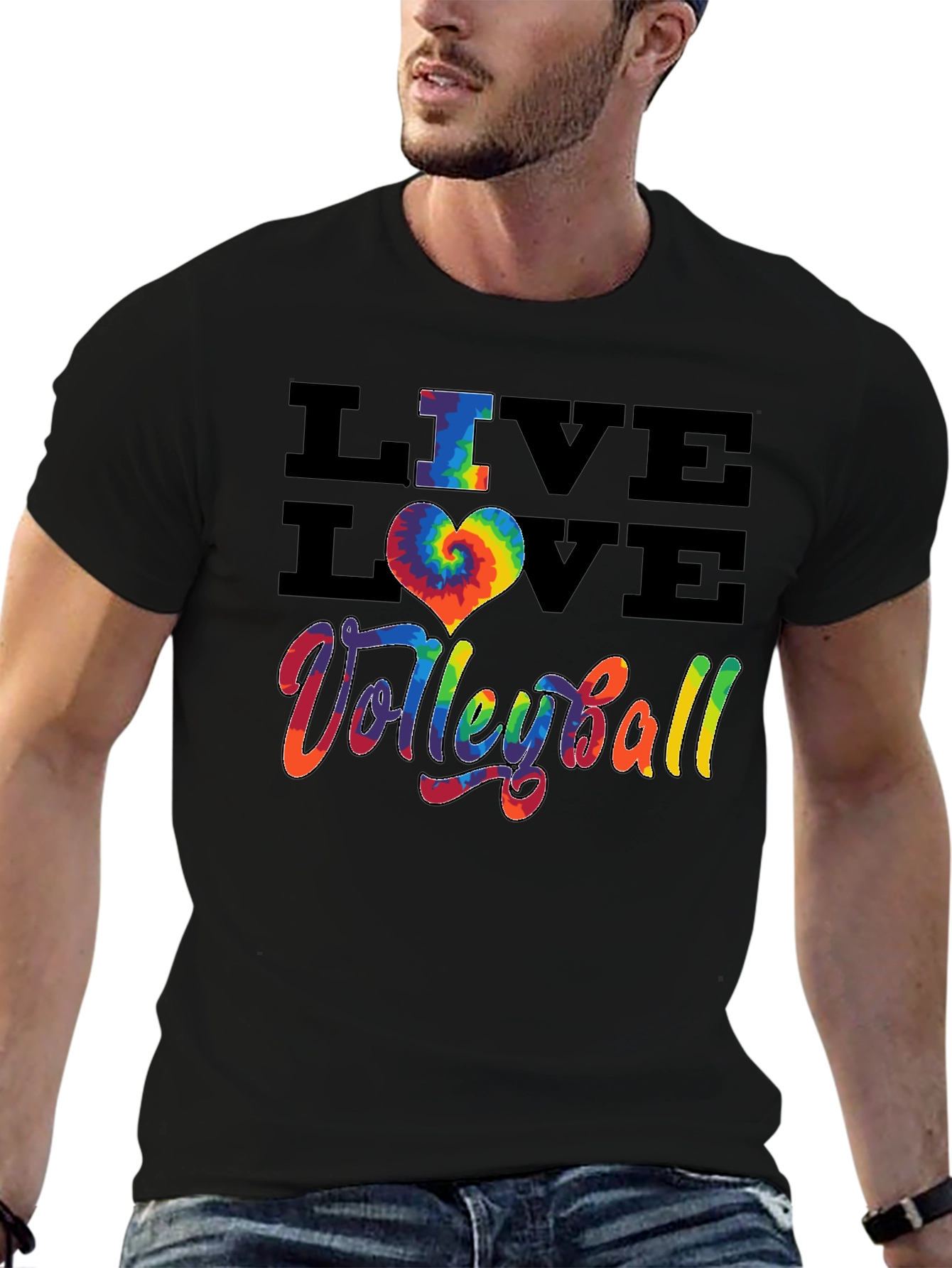 Live Love Volleyball Graphic Tee - Rainbow Tie Dye