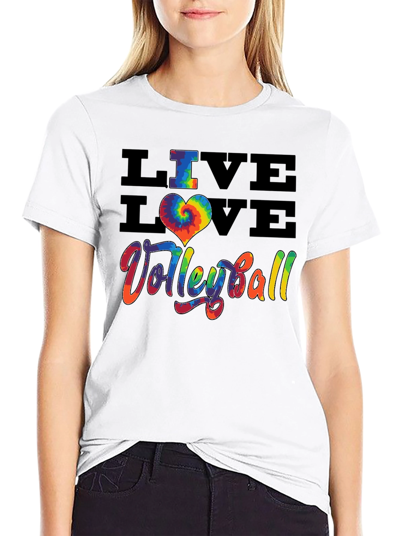 Live Love Volleyball Graphic Tee - Rainbow Tie Dye