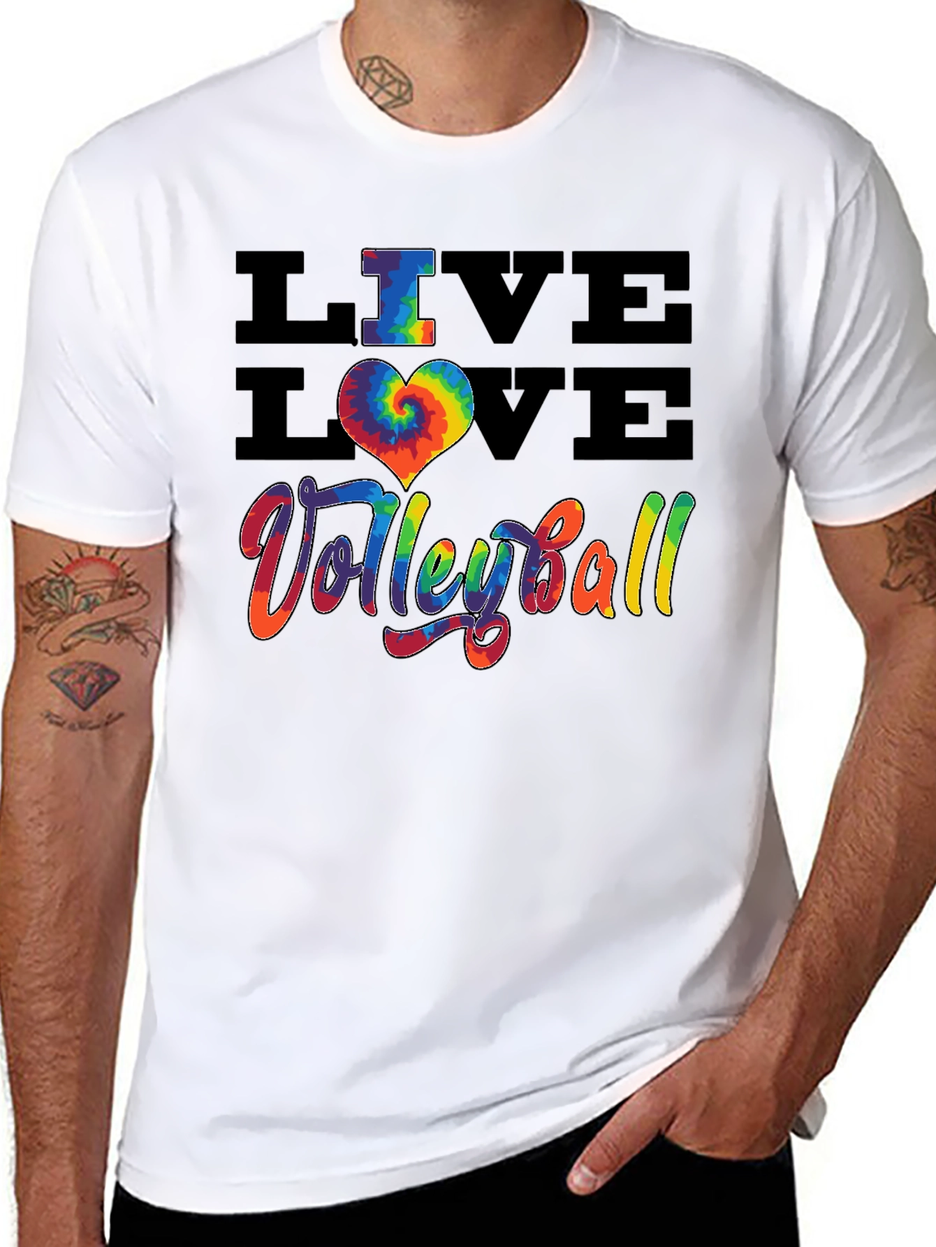 Live Love Volleyball Graphic Tee - Rainbow Tie Dye