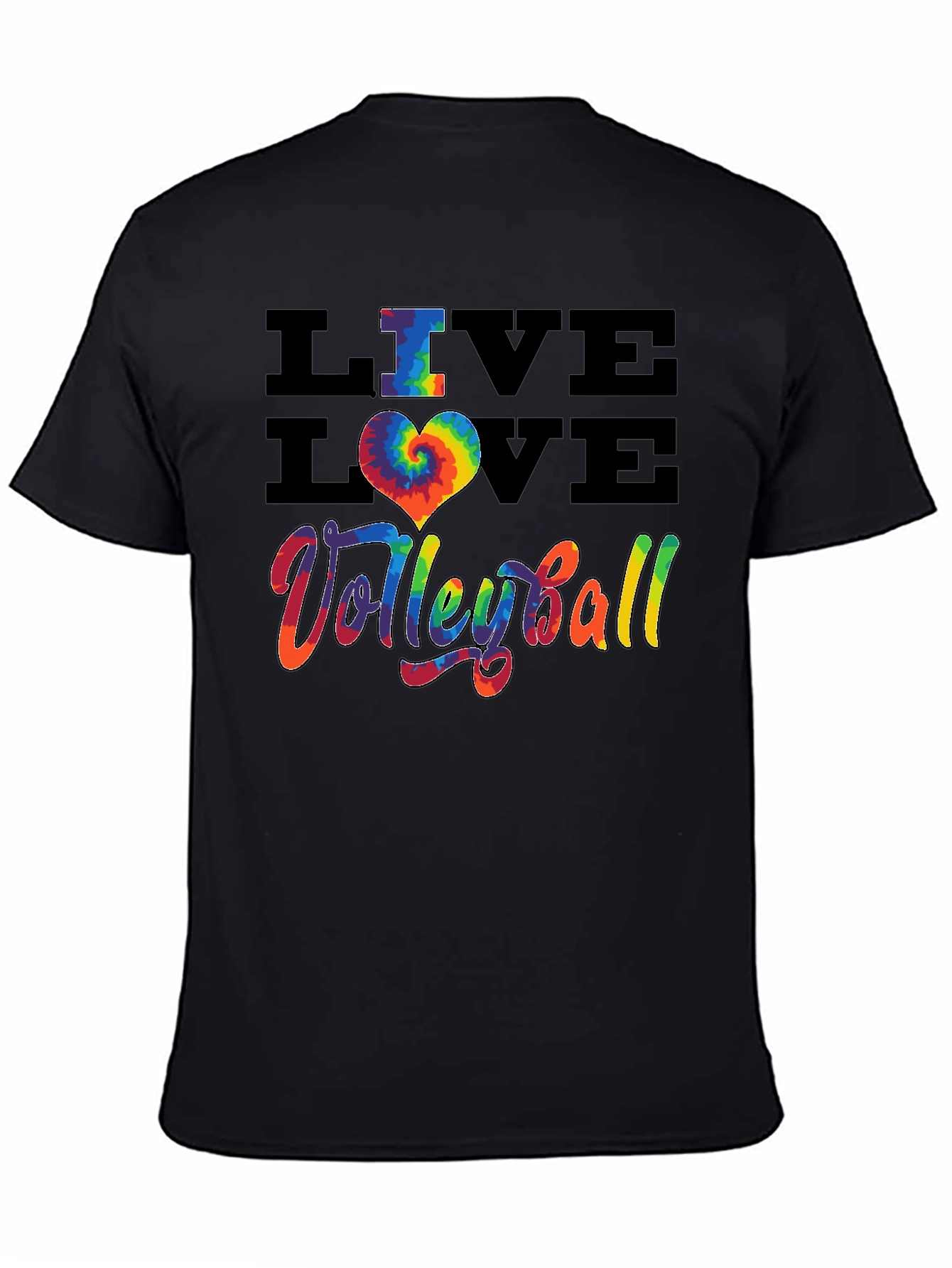 Live Love Volleyball Graphic Tee - Rainbow Tie Dye