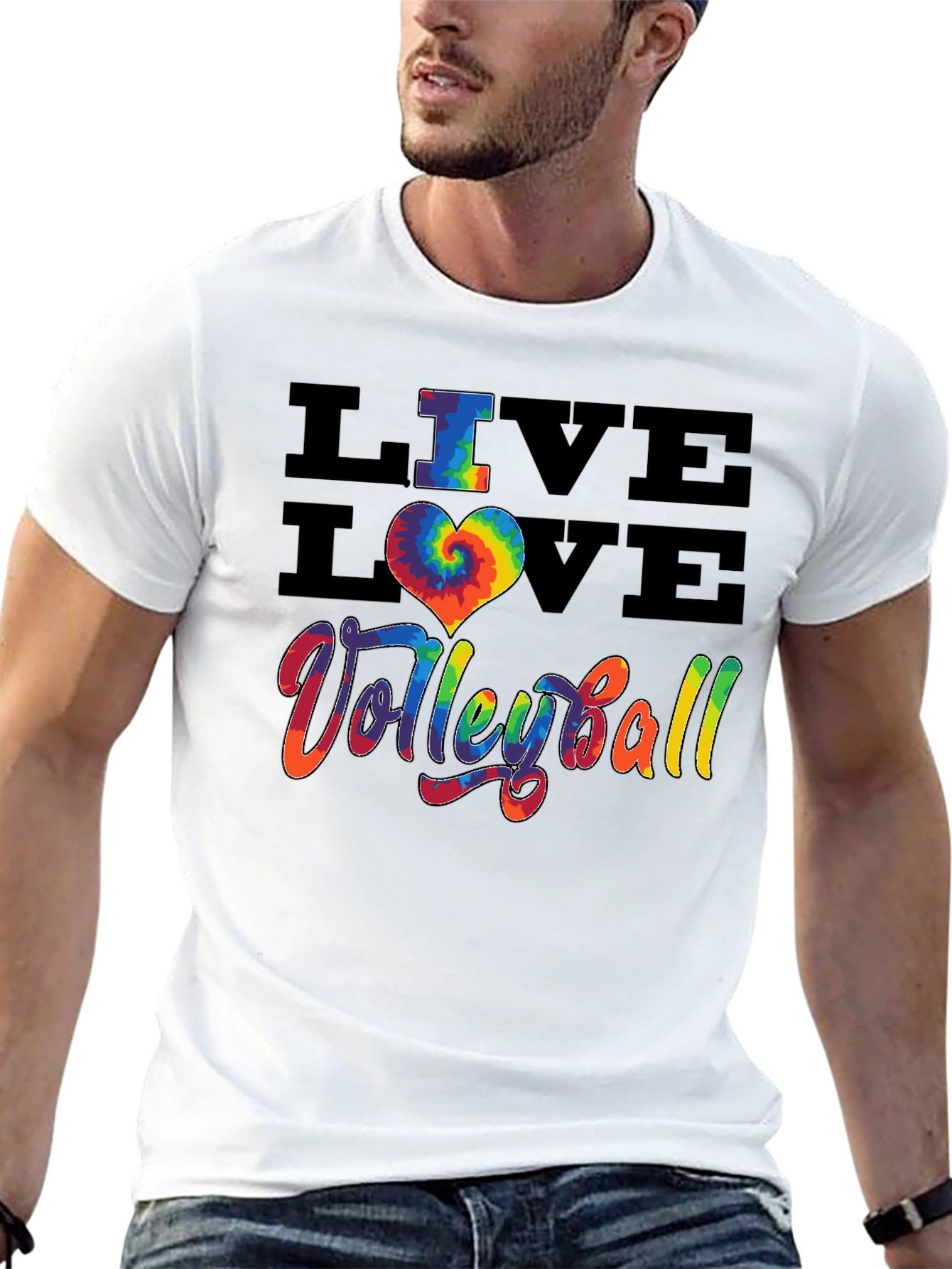 Live Love Volleyball Graphic Tee - Rainbow Tie Dye